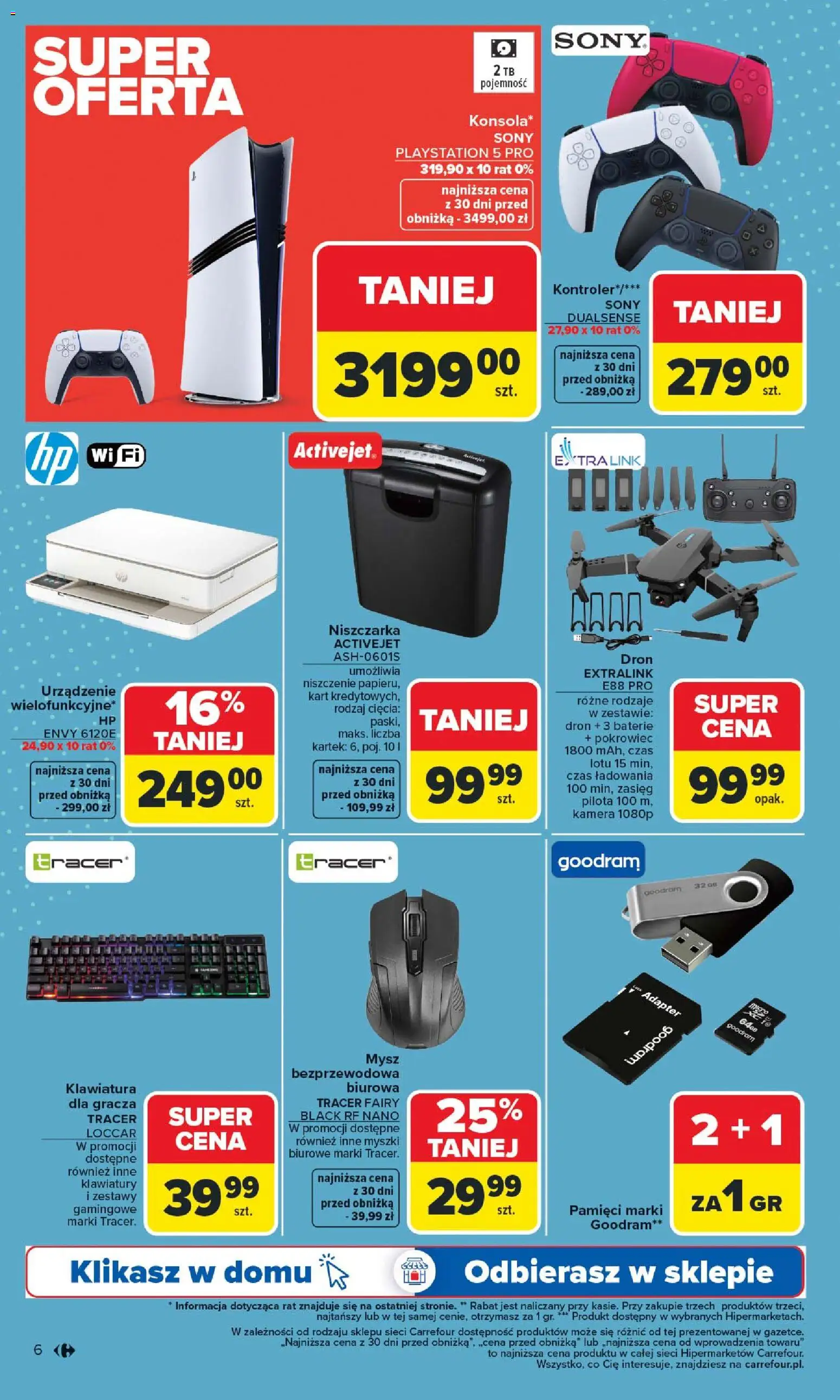 Carrefour Gazetka - Multimedia od 02.02.2026 | Strona: 6 | Produkty: Mysz, Klawiatura, Playstation, Dron