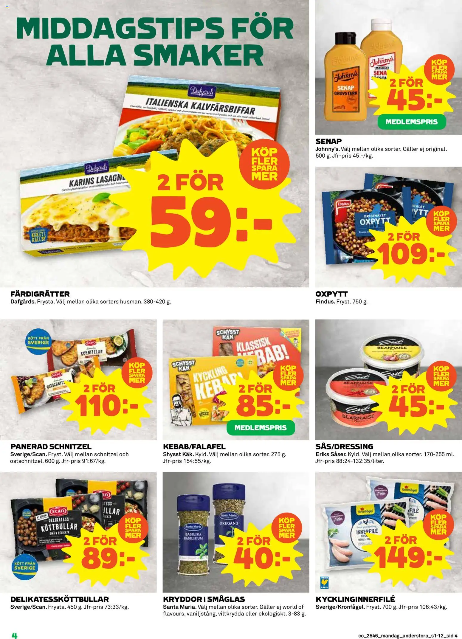 Coop reklamblad aktuell från 10.11.2025 | Sida: 4 | Produkter: Senap, Köttbullar, Galler, Oregano
