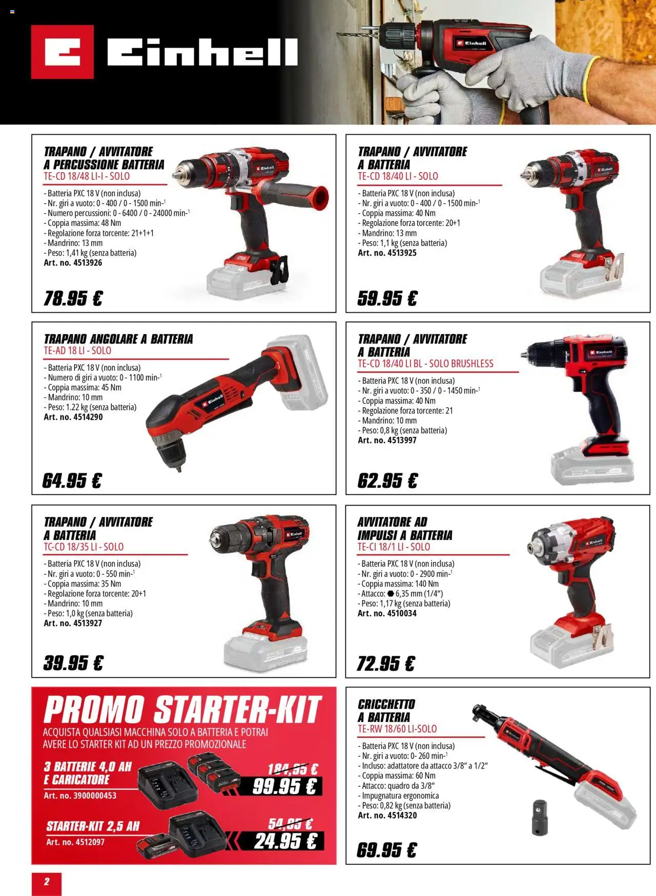 Volantino Einhell del 01.10.2025 | Pagina: 2 | Prodotti: Avvitatore, Trapano, Adattatore, Batterie