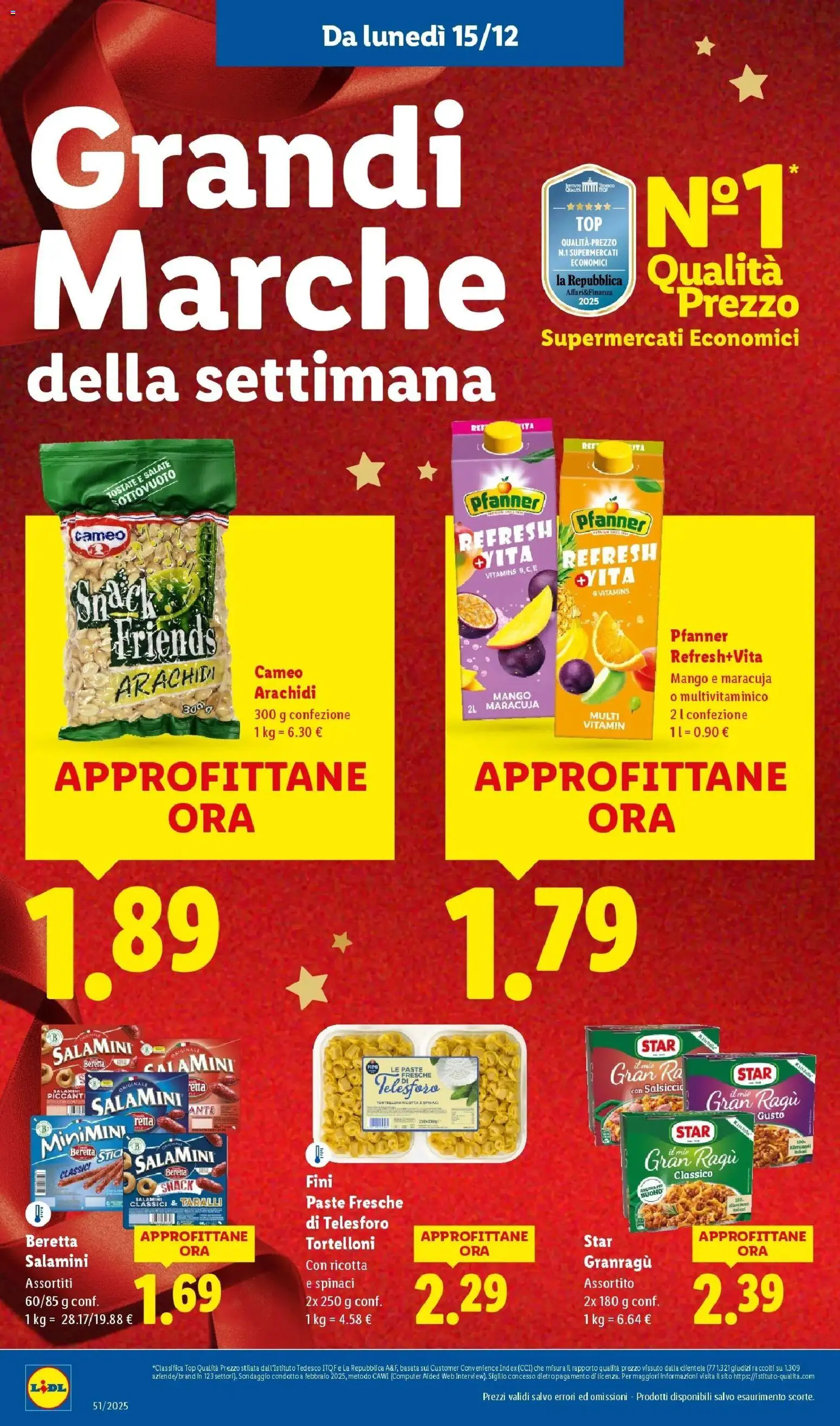 Volantino Lidl del 14.12.2025 | Pagina: 26 | Prodotti: Salsiccia, Ricotta, Tortelloni, Arachidi
