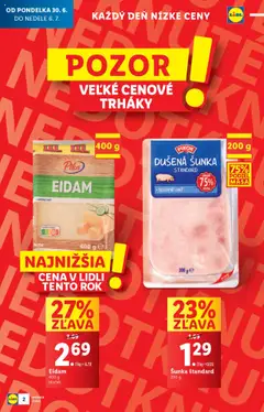 Lidl leták │ platný od 30.06.2025 | Strana: 2 | Produkty: Šunka, Eidam
