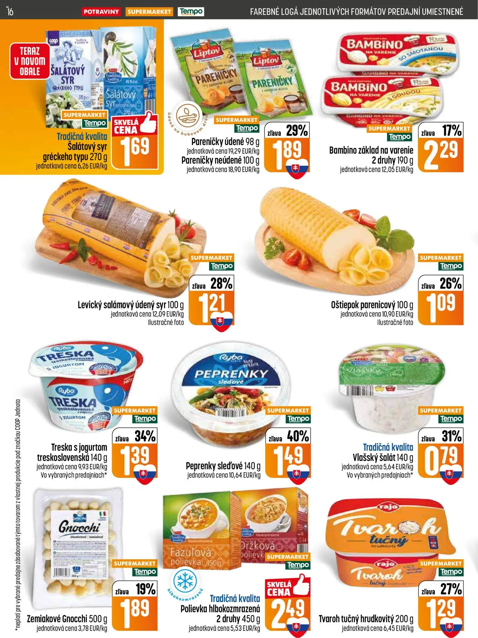Nové COOP Jednota akcie – leták je platný od 30.04.2026 | Strana: 16 | Produkty: Syr, Ryba, Tvaroh, Šalát
