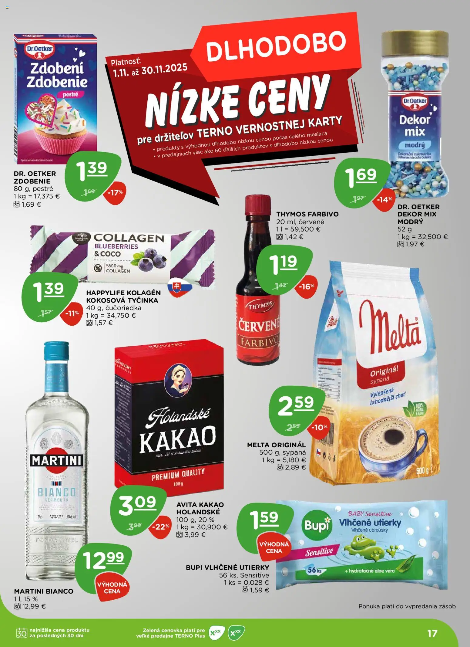 Nové Terno akcie – leták je platný od 06.11.2025 | Strana: 17 | Produkty: Kolagén, Kakao