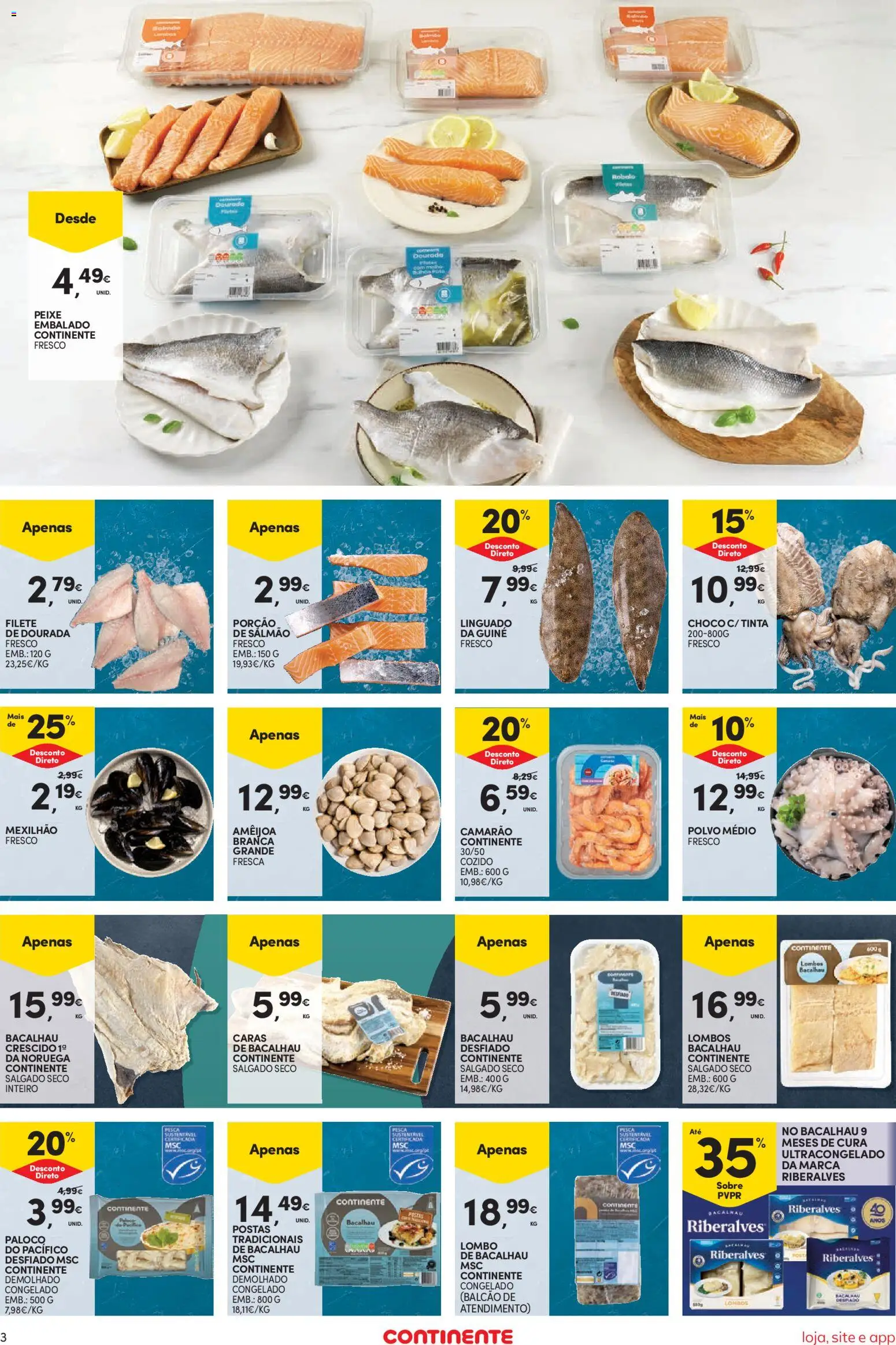 Continente Semanal Continente Bom Dia │ válido de 14.04.2026 | Página: 3 | Produtos: Dourada, Bacalhau, Tinta, Peixe
