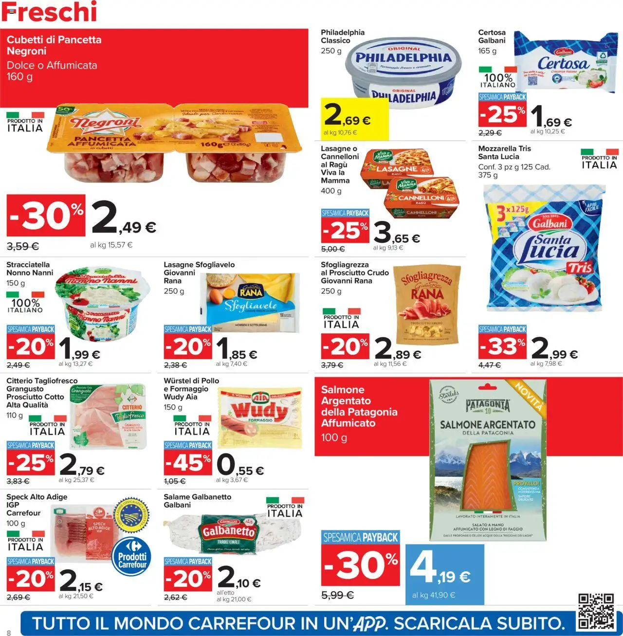 Volantino Carrefour del 20.10.2025 | Pagina: 8 | Prodotti: Prosciutto Crudo, Pollo, Bracciale, Stracciatella