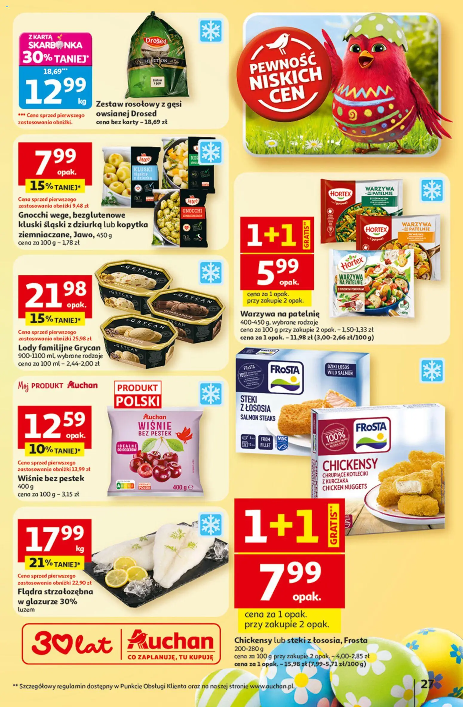 Auchan gazetka - 30 Lat Hipermarket od 19.03.2026 | Strona: 27 | Produkty: Steki, Warzywa na patelnie, Wiśnie, Nuggets
