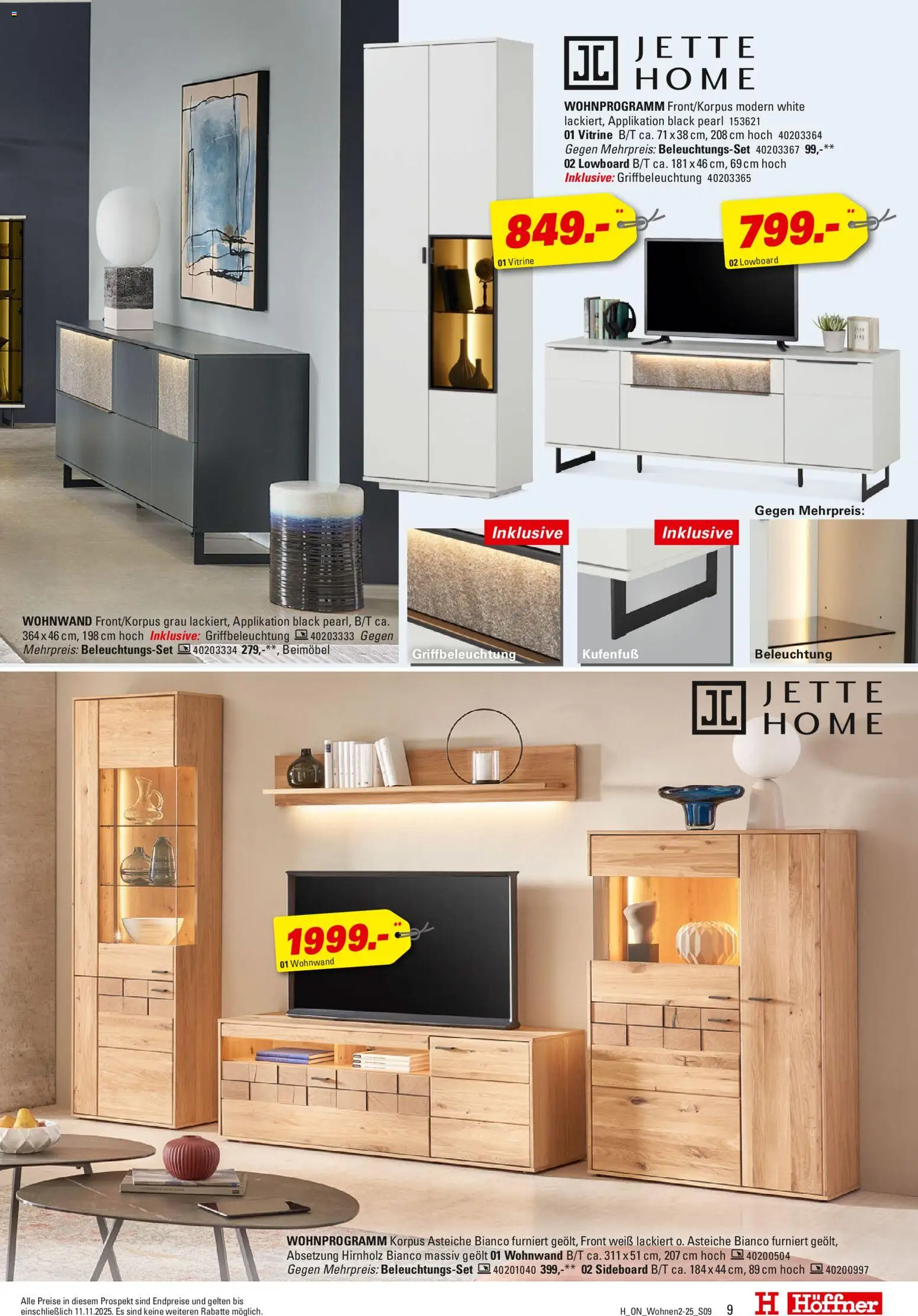 Höffner Wohnen Spezial – gültig ab 29.10.2025 | Seite: 9 | Produkte: Sideboard, Wohnwand, Lowboard, Vitrine