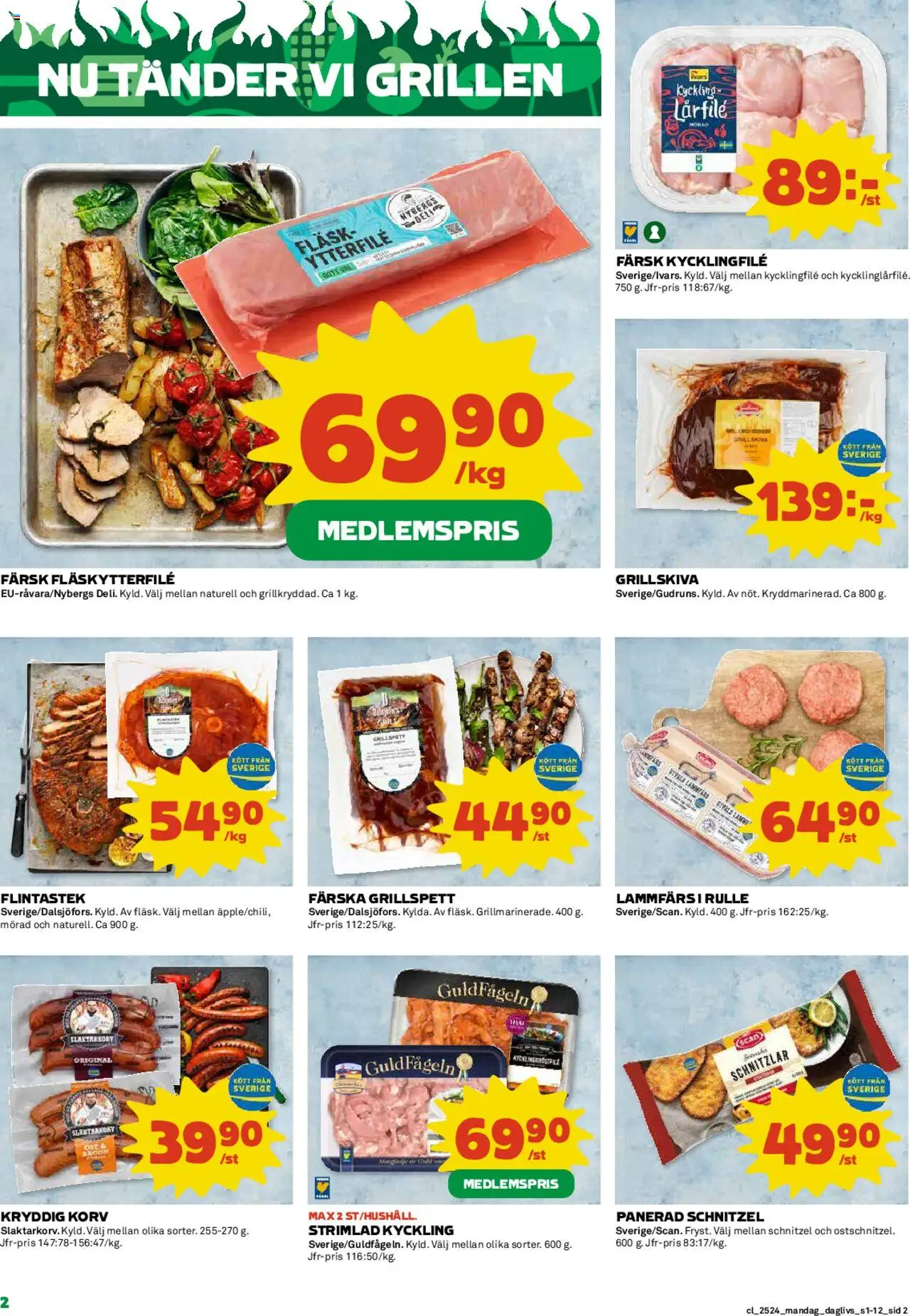 Coop Daglivs reklamblad aktuell från 09.06.2025 | Sida: 2 | Produkter: Grillspett, Kycklingfile, Fläskytterfilé, Fläsk