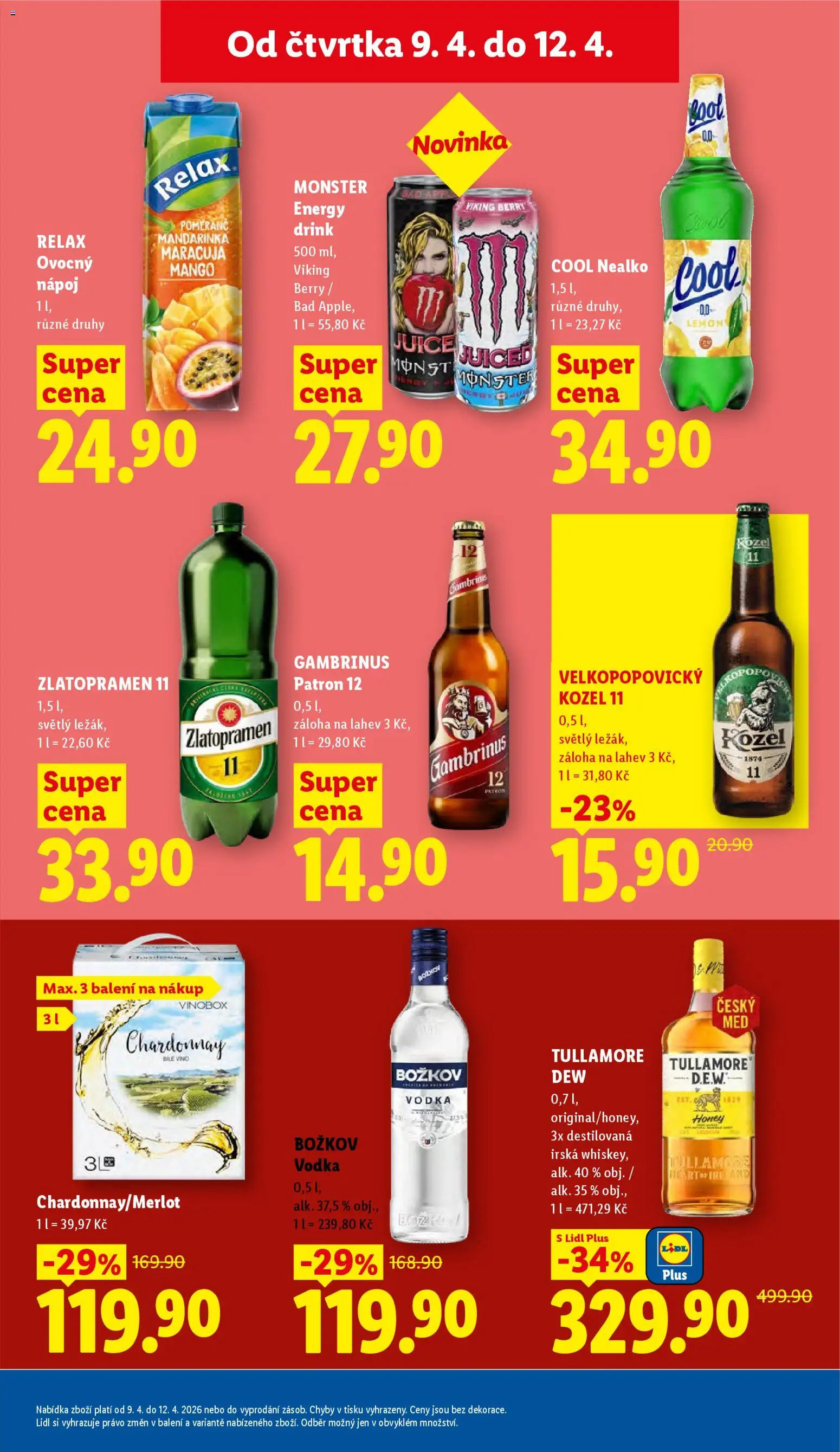 Lidl leták od 09.04.2026 | Strana: 25 | Produkty: Monster, Vodka, Velkopopovický Kozel, Velkopopovický Kozel 11