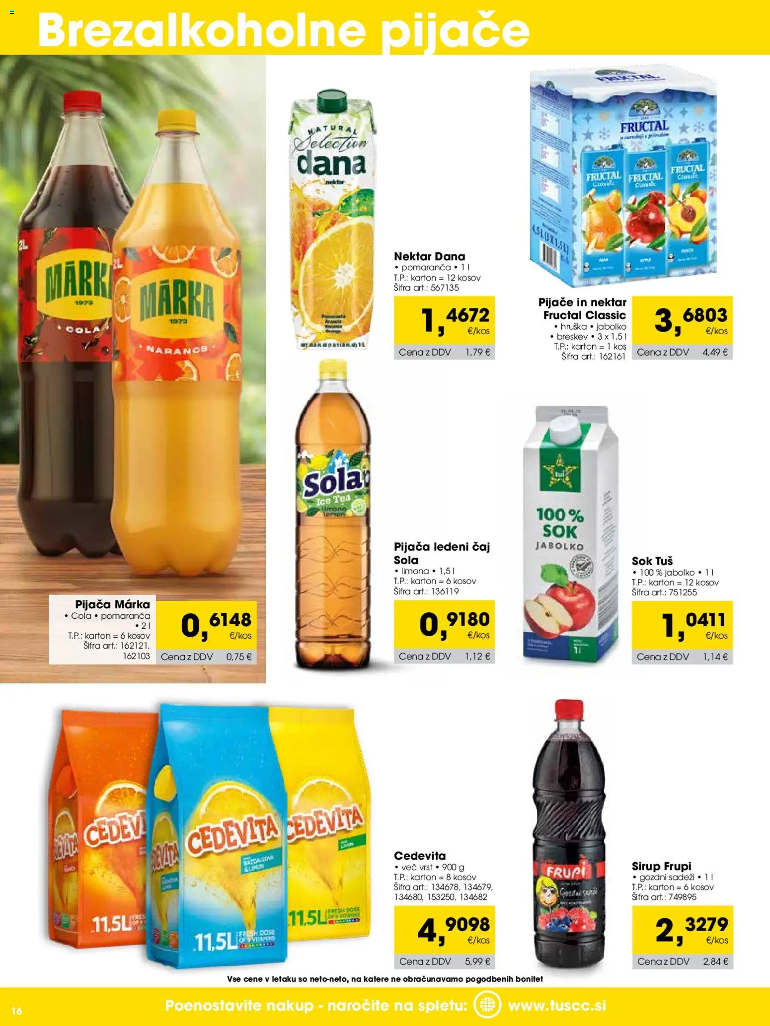 Novi Tuš katalog ponudbe – veljaven od 01.01.2026 | Stran: 16 | Izdelki: Sirup, Kos, Caj, Limona