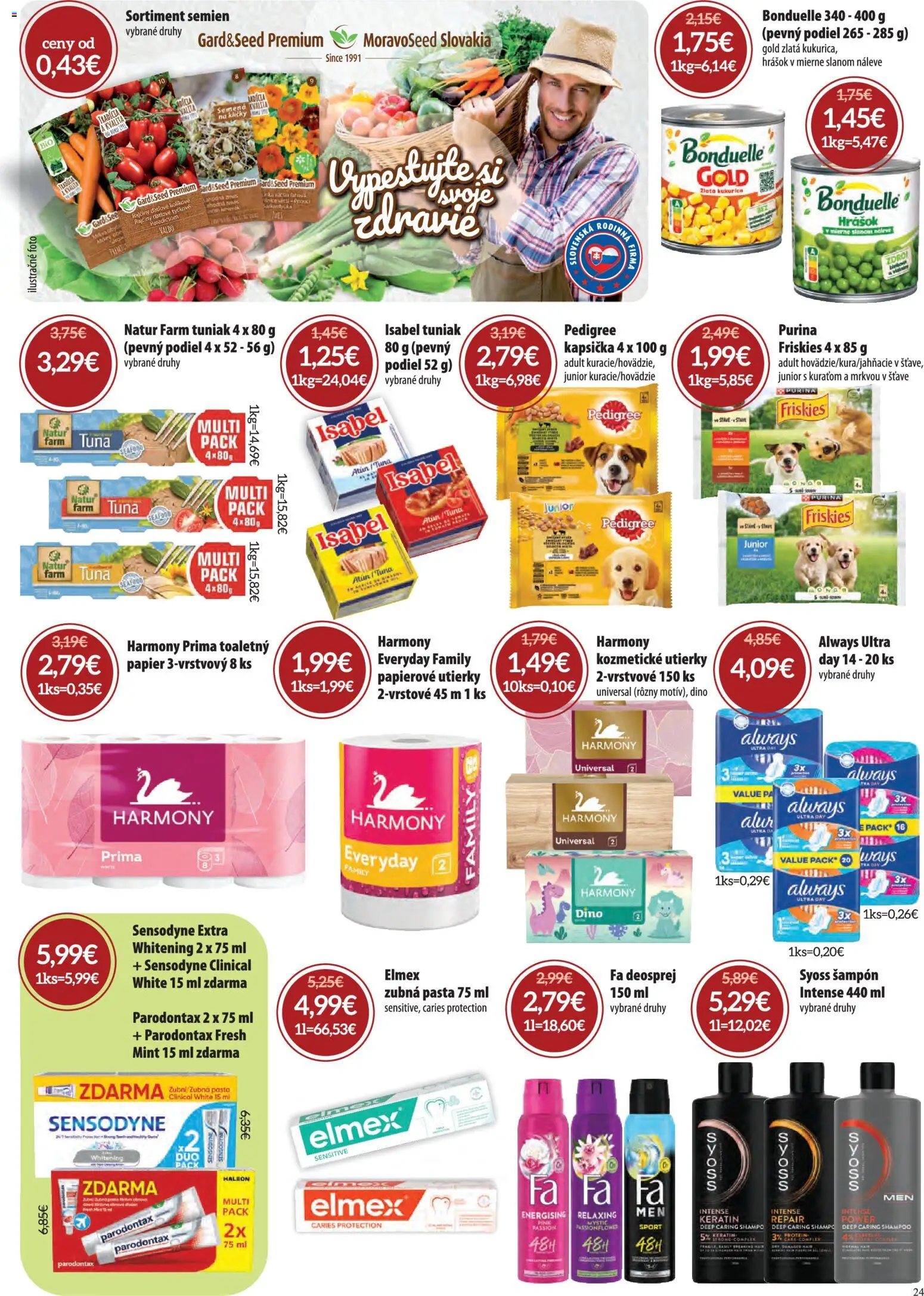 Nové Nitrazdroj akcie – leták je platný od 05.03.2026 | Strana: 24 | Produkty: Friskies, Hrášok, Zubná pasta, Kukurica