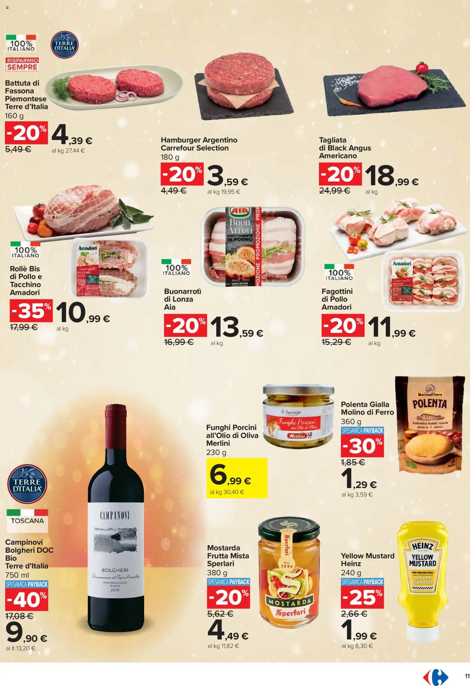 Volantino Carrefour del 27.11.2025 | Pagina: 11 | Prodotti: Tacchino, Funghi, Senape, Hamburger