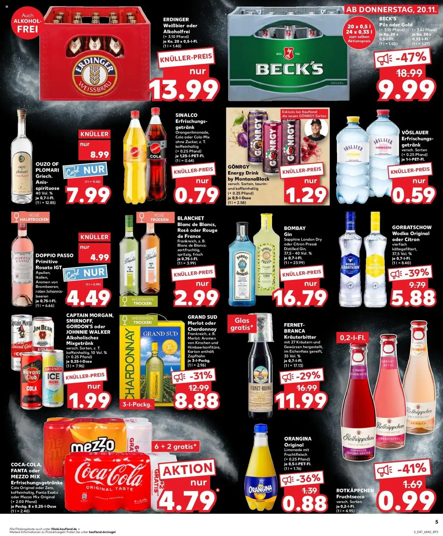 Kaufland prospekt Delmenhorst	 – gültig ab 20.11.2025 | Seite: 5 | Produkte: Cola, Pils, Doppio passo primitivo, Gin