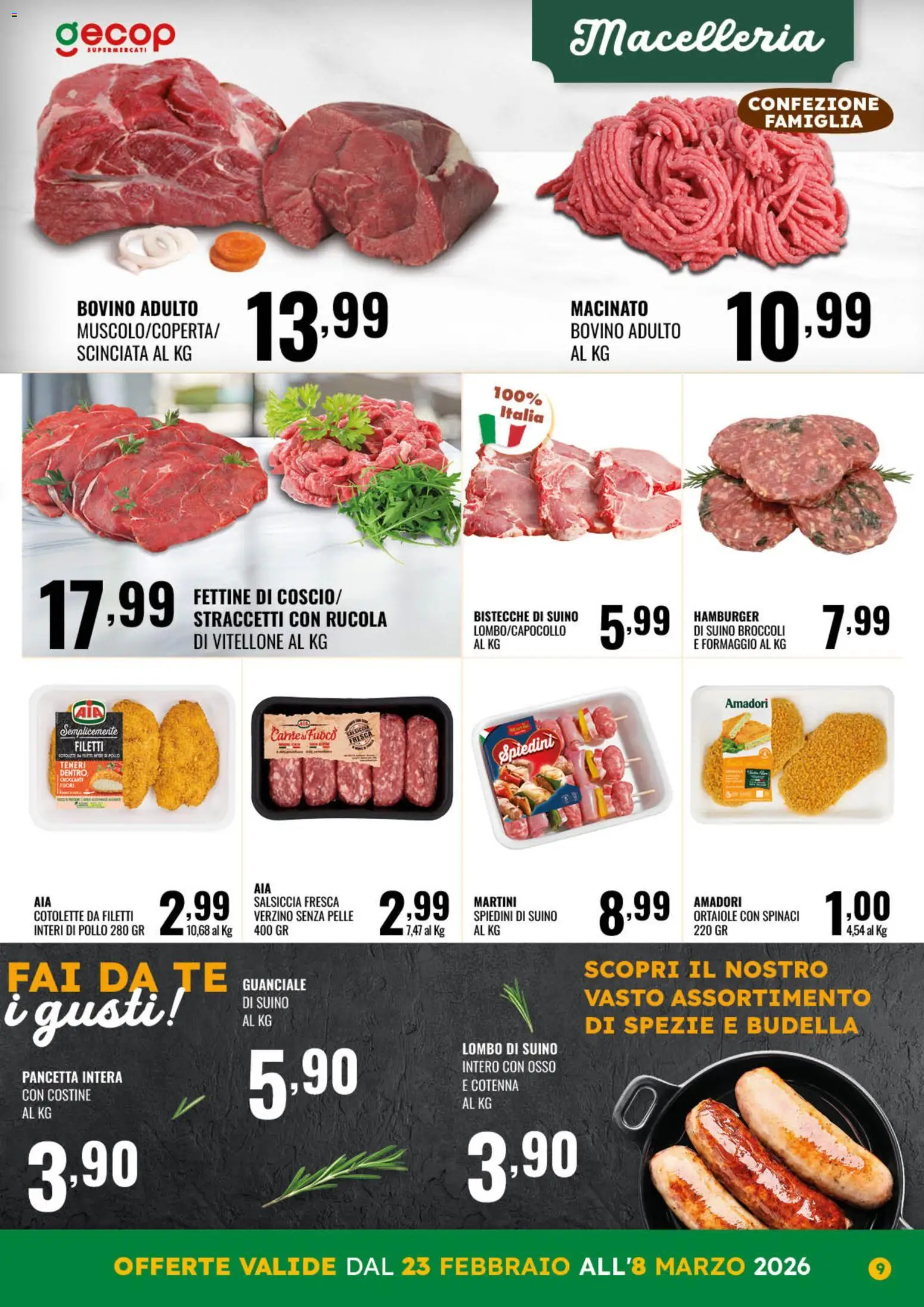 Volantino GECOP del 23.02.2026 | Pagina: 9 | Prodotti: Spezie, Formaggio, Hamburger, Guanciale