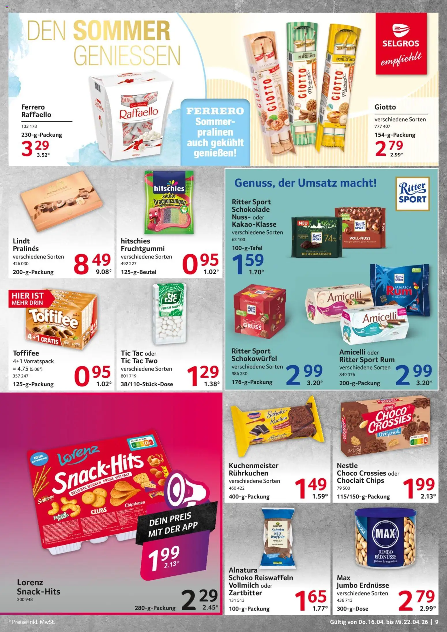 Selgros Prospekt 	 – gültig ab 16.04.2026 | Seite: 9 | Produkte: Raffaello, Salz, Reis, Kuchen
