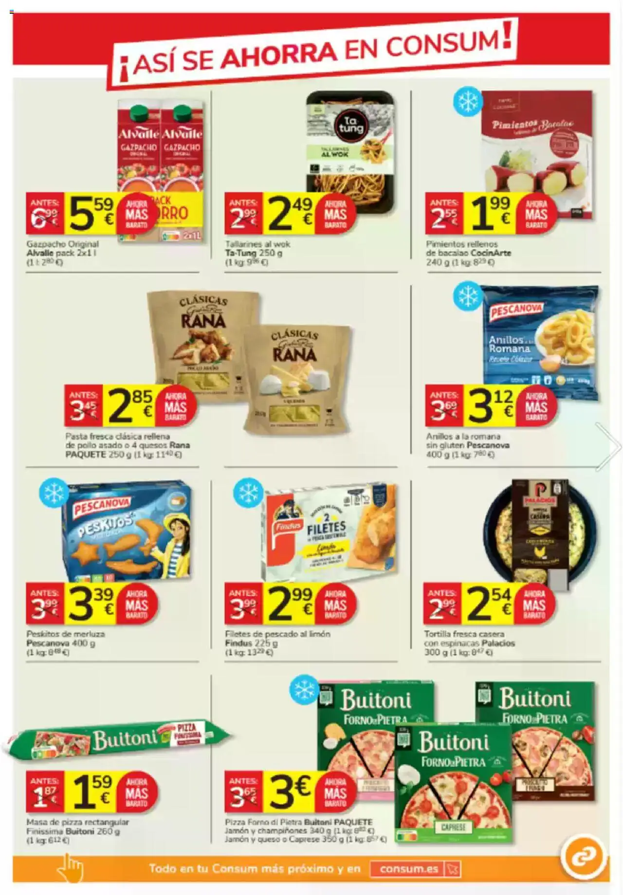Consum folleto │ válido desde el 26.06.2025 | Página: 9 | Productos: Anillos, Queso, Jamón, Pizza