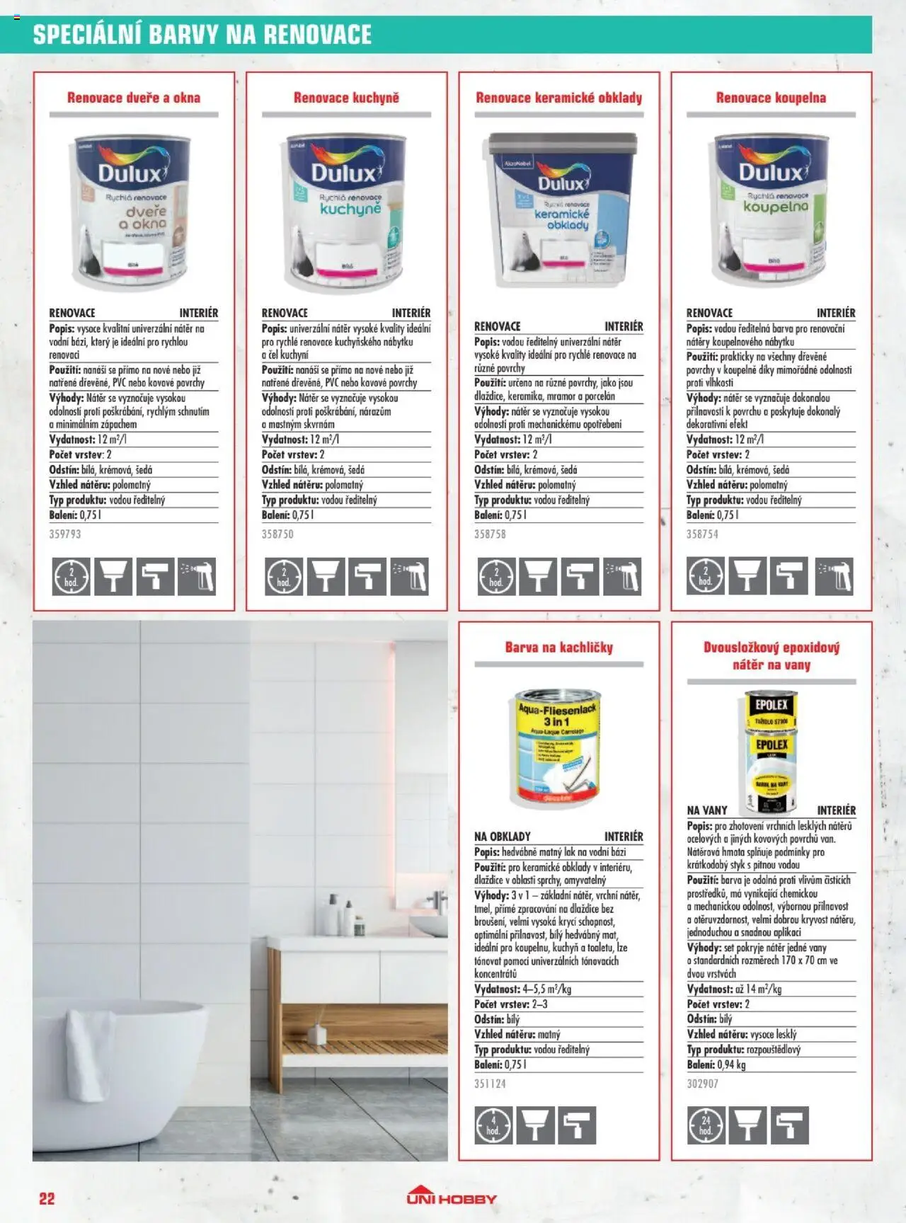 Uni Hobby katalog - Barvy 2025 od 23.05.2025 | Strana: 22 | Produkty: Koupelna, Barvy, Kuchyně, Tužidlo