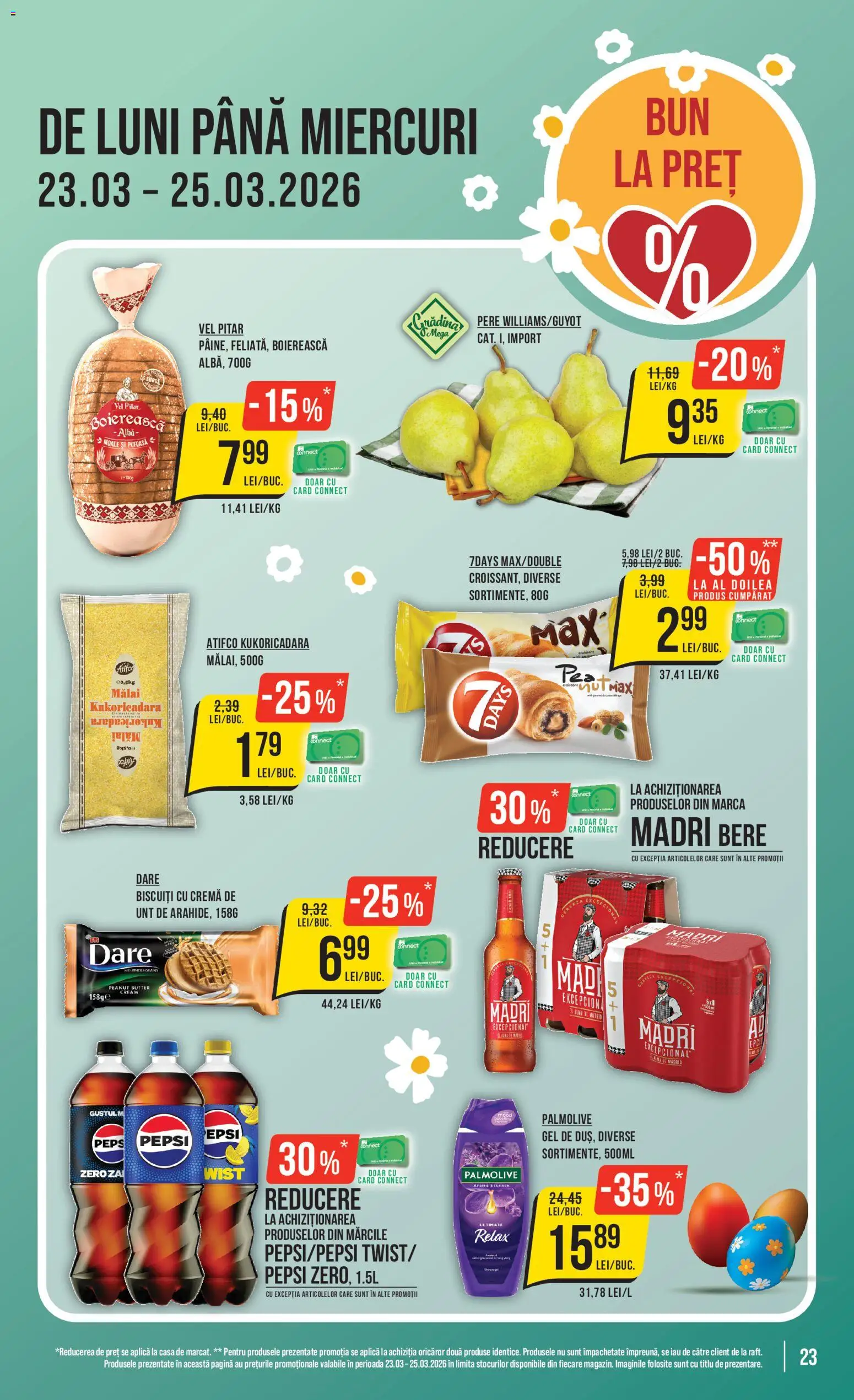 Noul catalog Mega Image Catalog – valabil de la 19.03.2026 | Pagină: 23 | Produse: Unt, Cremă, Bere, Biscuiți