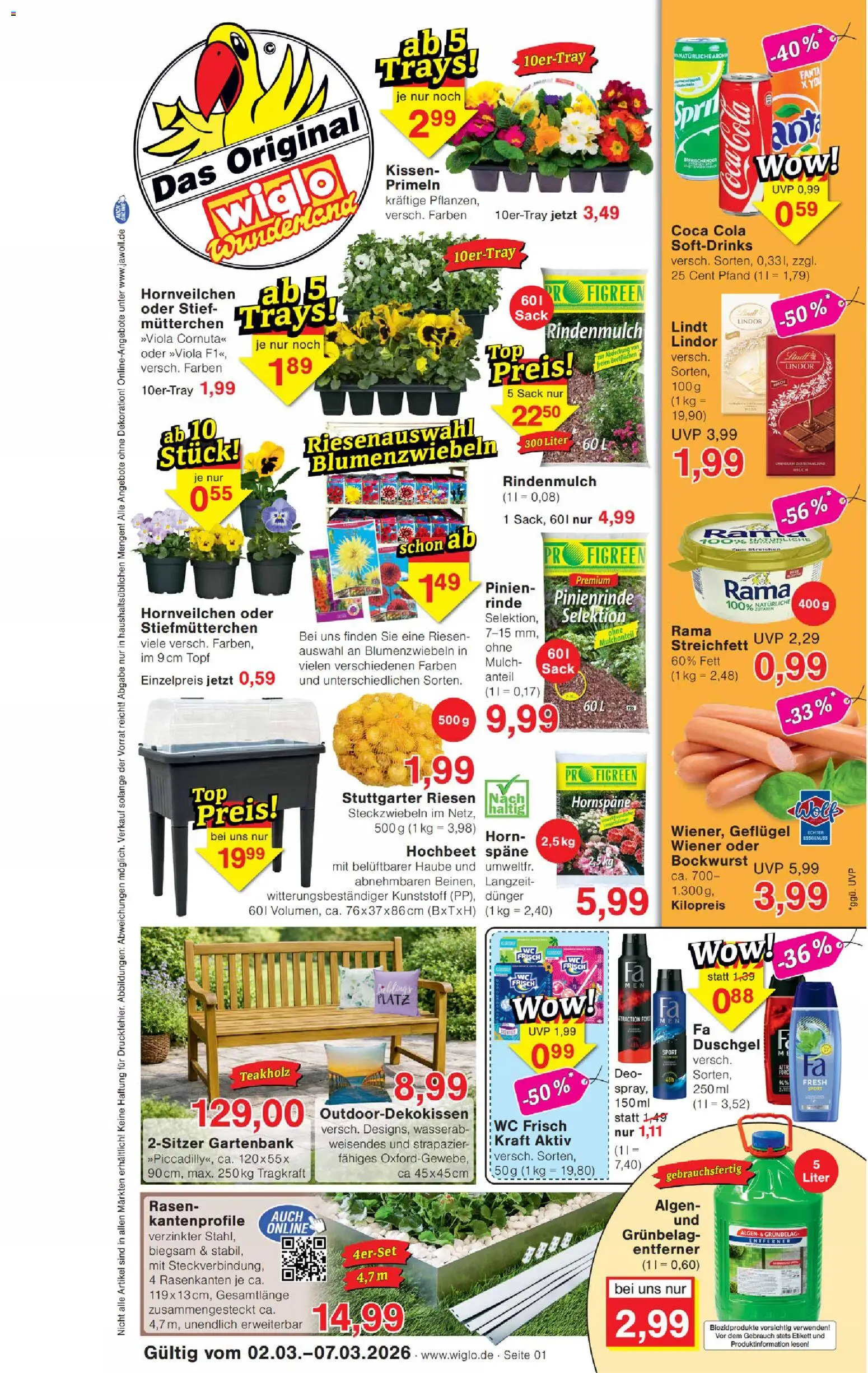Wiglo Wunderland Prospekt 	 – gültig ab 02.03.2026 | Seite: 1 | Produkte: Stiefmutterchen, Kissen, Duschgel, Wc frisch