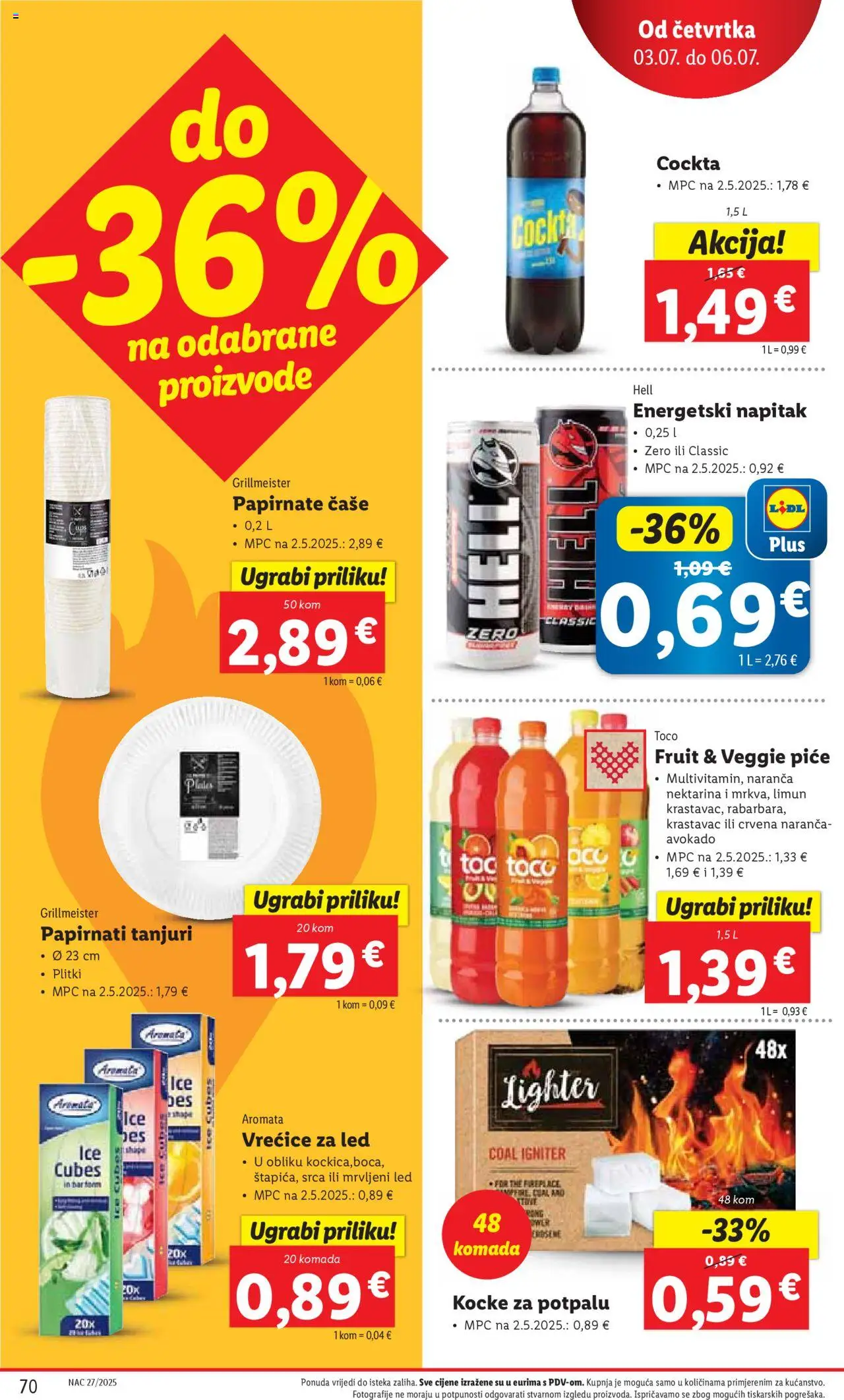 Lidl katalog | vrijedi od 30.06.2025 | Stranica: 70 | Proizvodi: Kocke za potpalu, Vrećice za led, Limun, Tanjuri