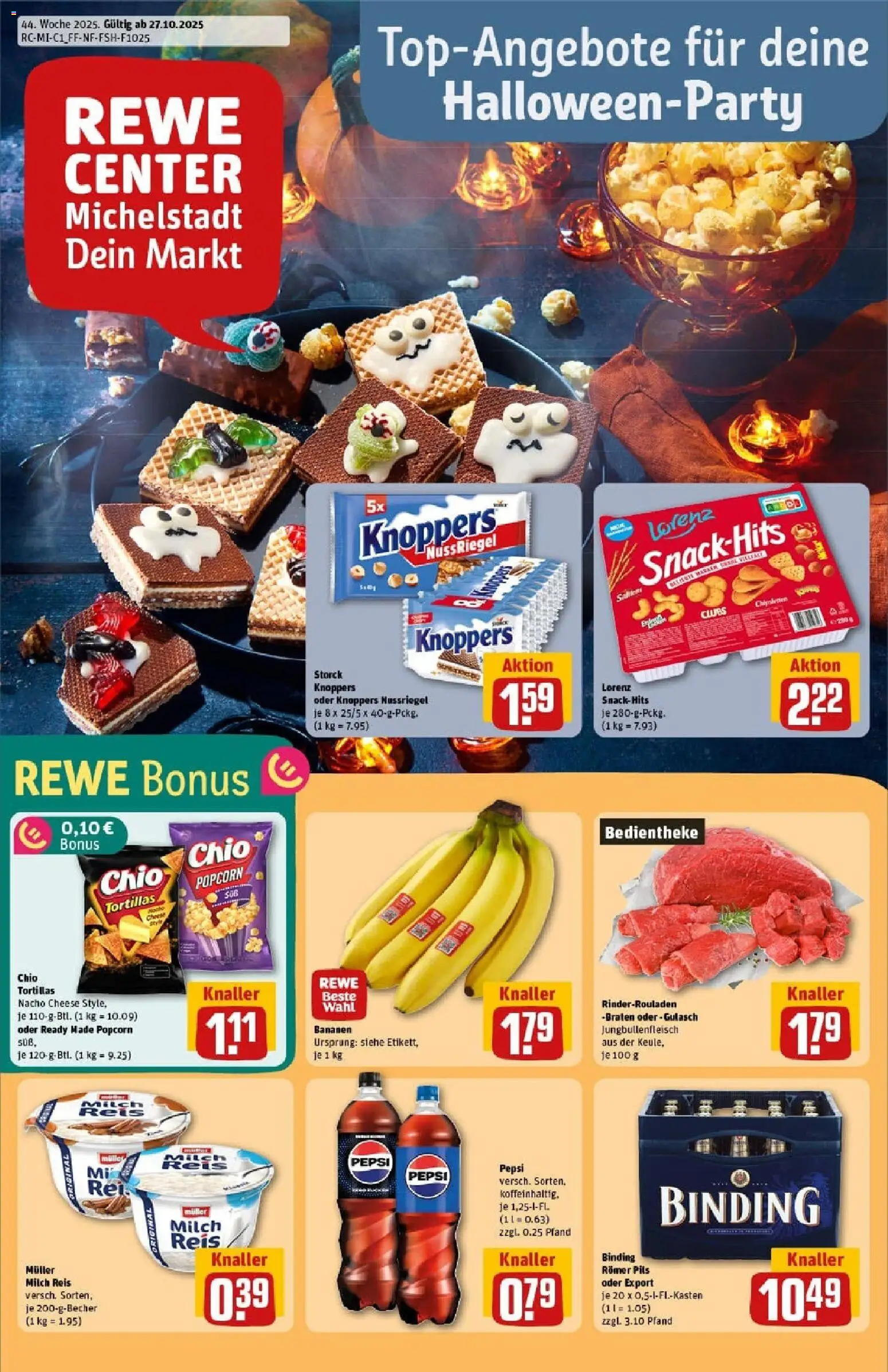 Rewe prospekt Michelstadt	 – gültig ab 26.10.2025 | Seite: 1 | Produkte: Pudding, Gulasch, Chio tortillas, Chips