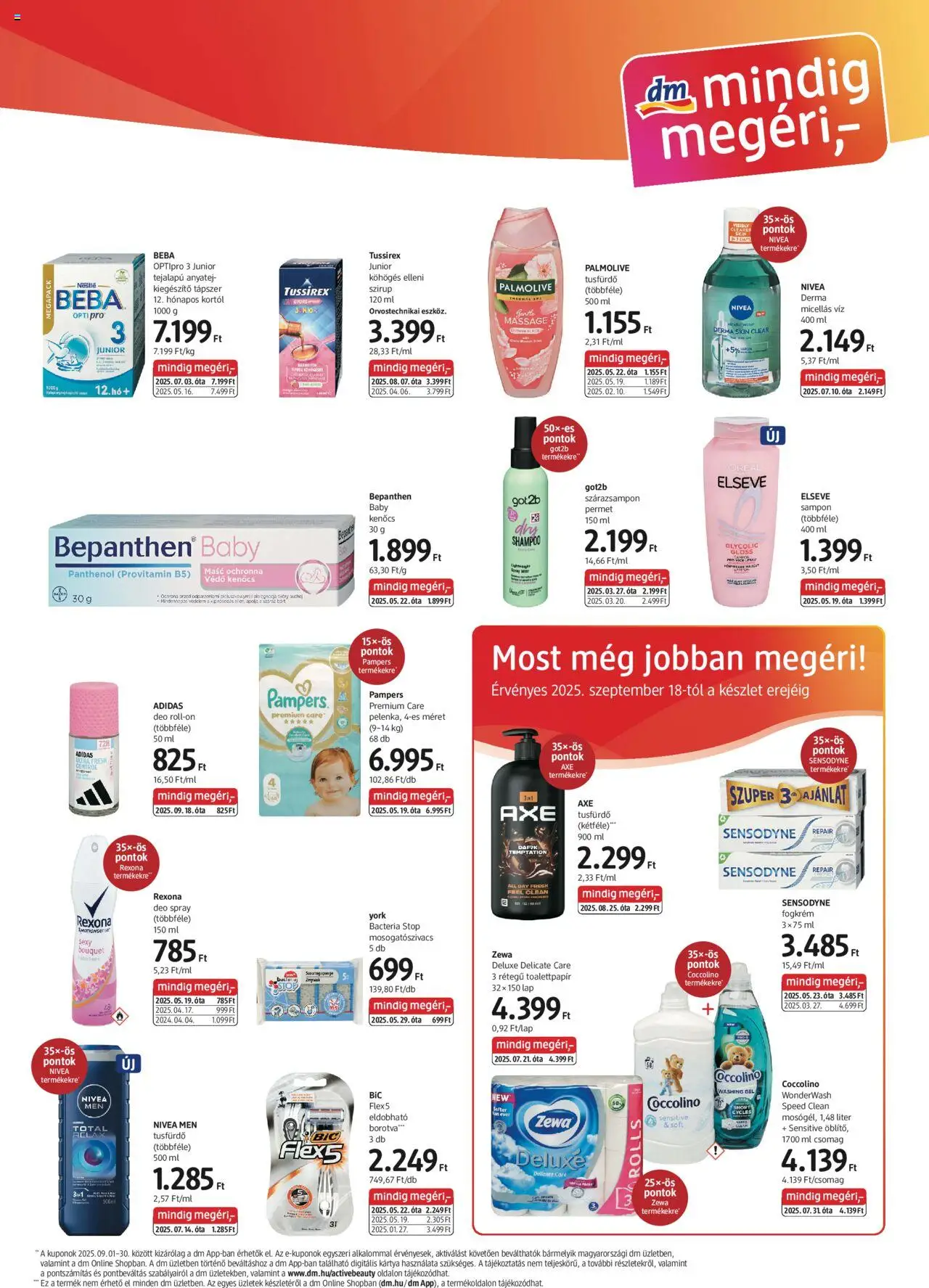 DM Drogerie Markt akciós ujság - amely érvényes a következő dátumtól: 18.09.2025 | Oldal: 3 | Termékek: Micellás víz, Borotva, Roll-on, Tusfürdő