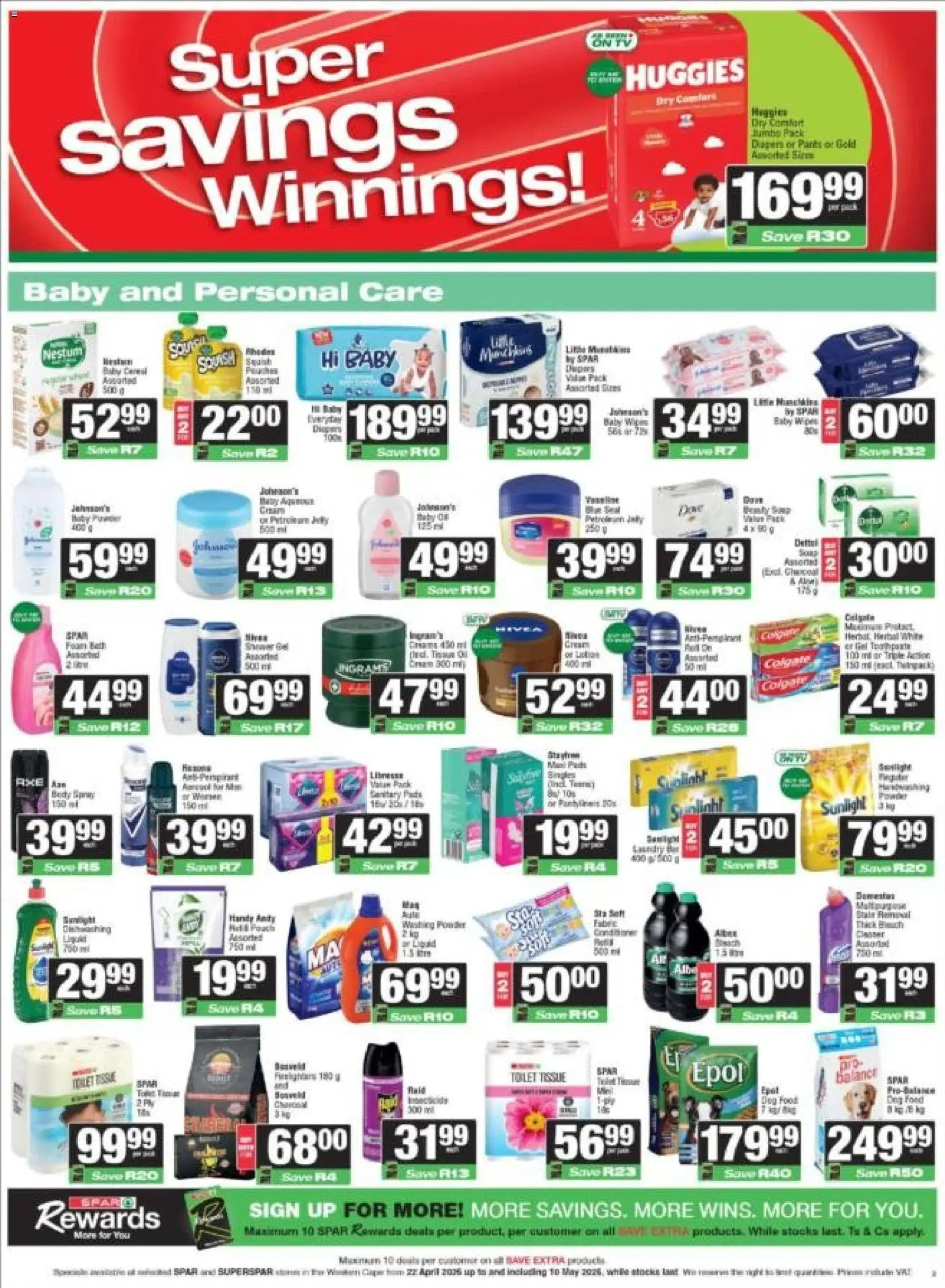 New Superspar catalogue – valid from 22.04.2026 | Page: 3 | Products: Toilet, Pads, Body spray, Dog food