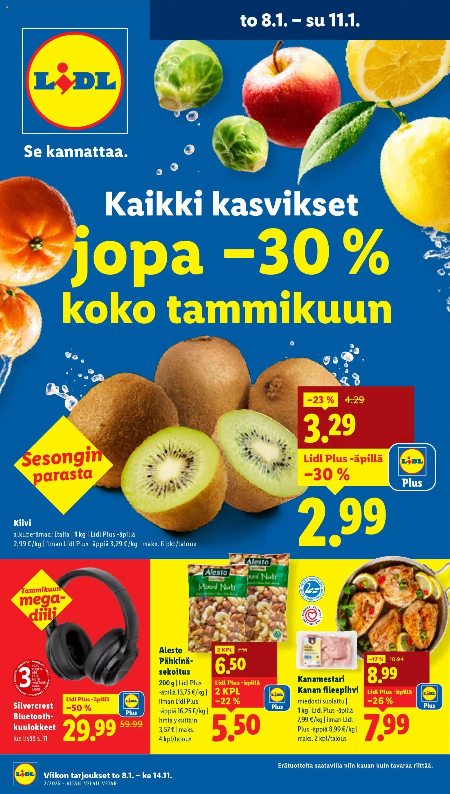 Lidl tarjoukset - Tampere – voimassa 08.01.2026 alkaen | Sivu: 1 | Tuotteet: Kiivi, Kuulokkeet