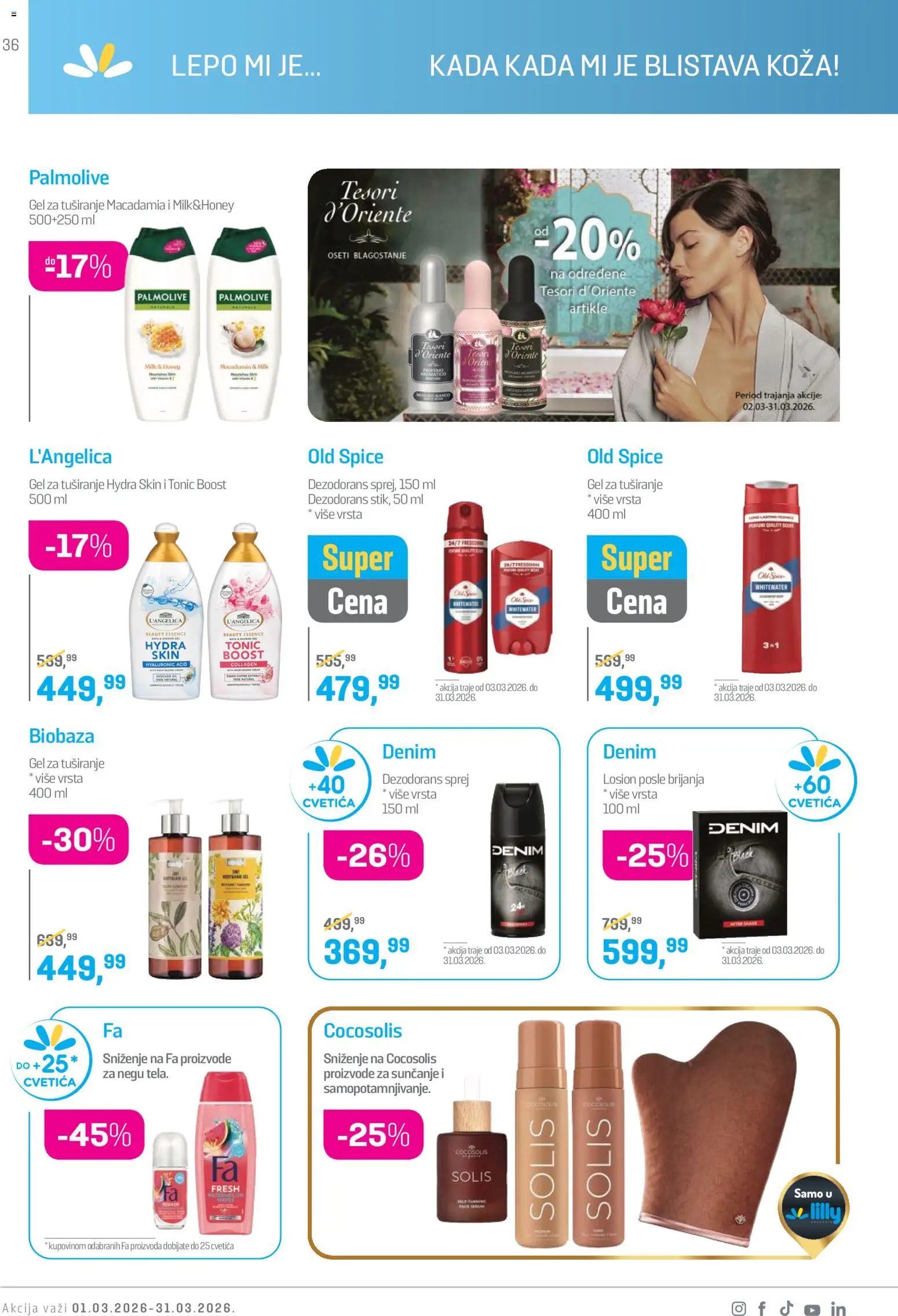 Lilly drogerie katalog - važi od 01.03.2026 | Strana: 36 | Proizvode: Palmolive, Losion posle brijanja, Gel za tuširanje, Dezodorans