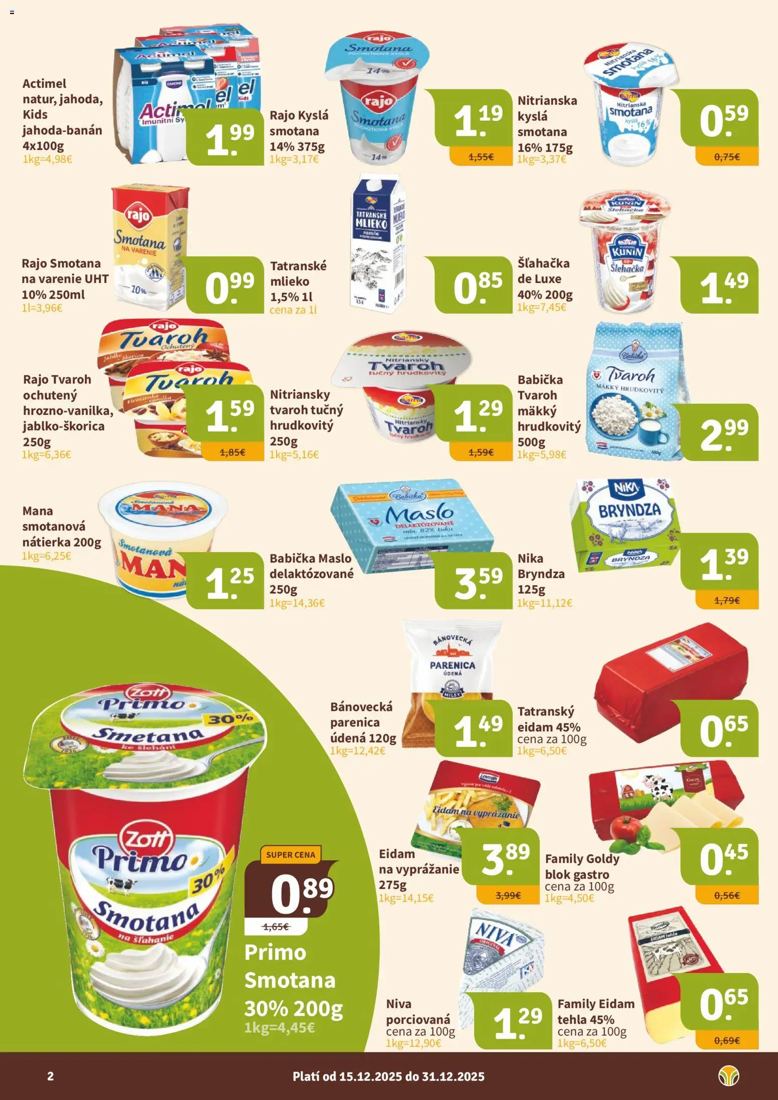 Nové Nitrazdroj akcie – leták je platný od 15.12.2025 | Strana: 2 | Produkty: Maslo, Mlieko, Eidam, Bryndza
