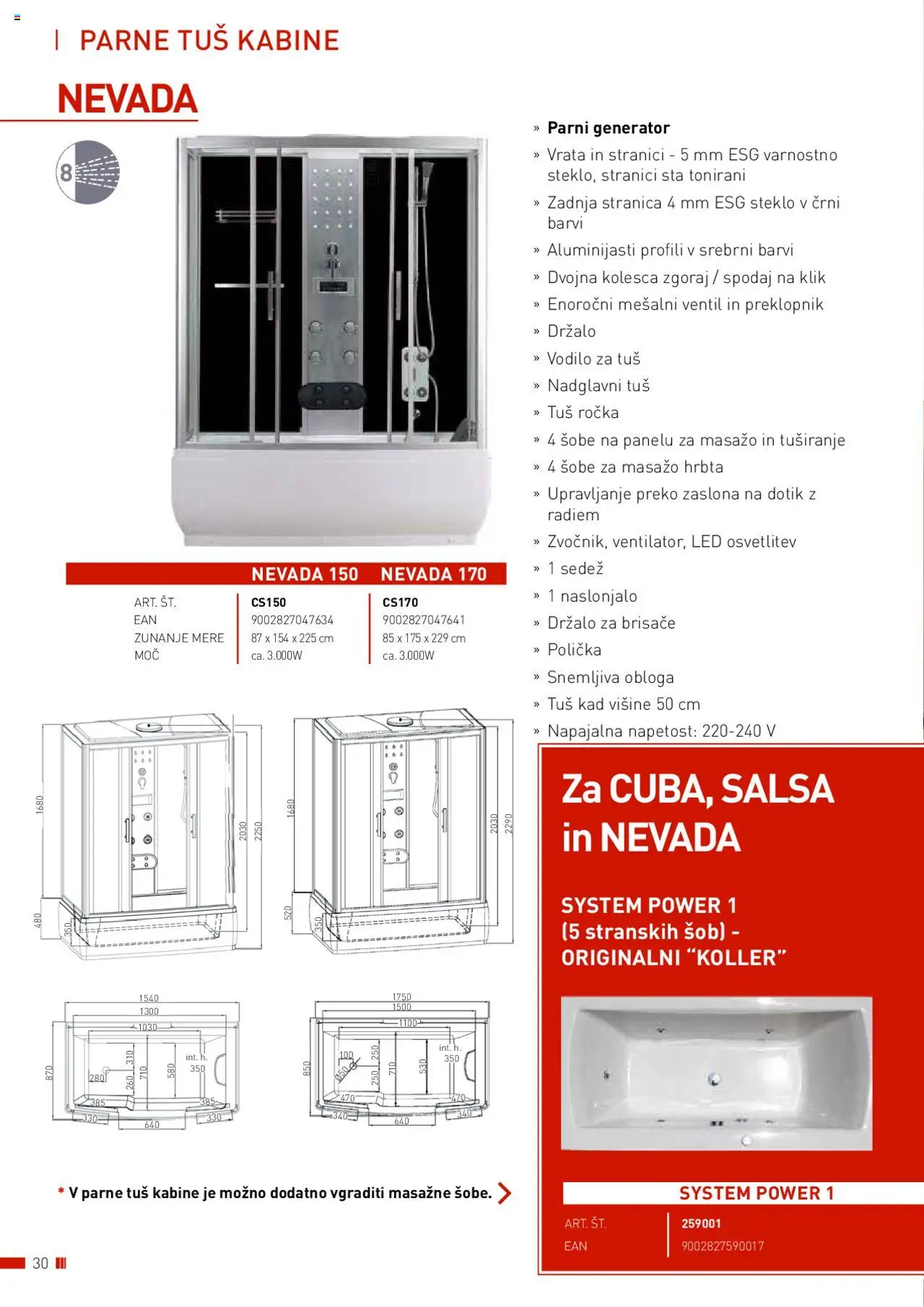 Bauhaus katalog wellness │ velja od 01.01.2025 | Stran: 30 | Izdelki: Ventil, Tuš kad, Generator, Vrata