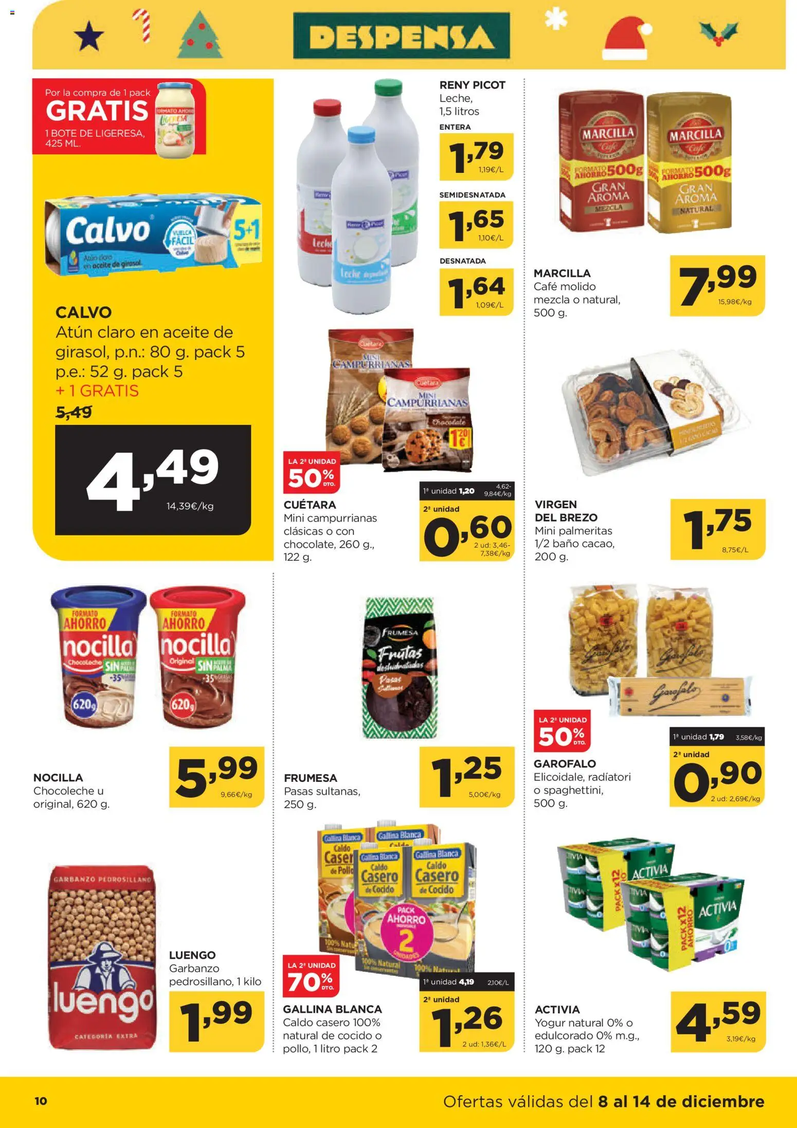 Alimerka folleto Castilla y León │ válido desde el 08.12.2025 | Página: 10 | Productos: Leche, Yogur, Café molido, Aceite de girasol