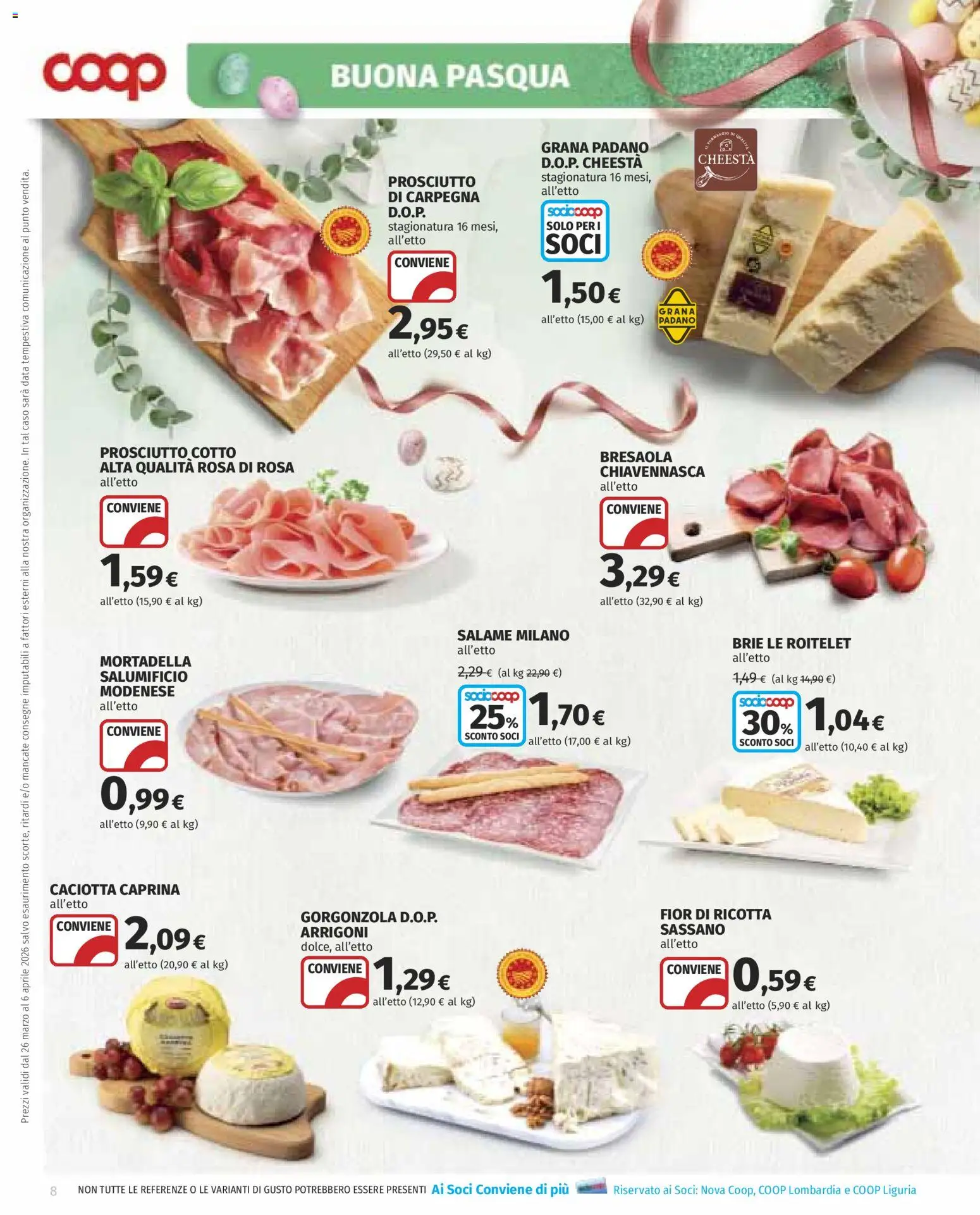 Volantino COOP del 26.03.2026 | Pagina: 8 | Prodotti: Bresaola, Data, Mortadella, Gorgonzola