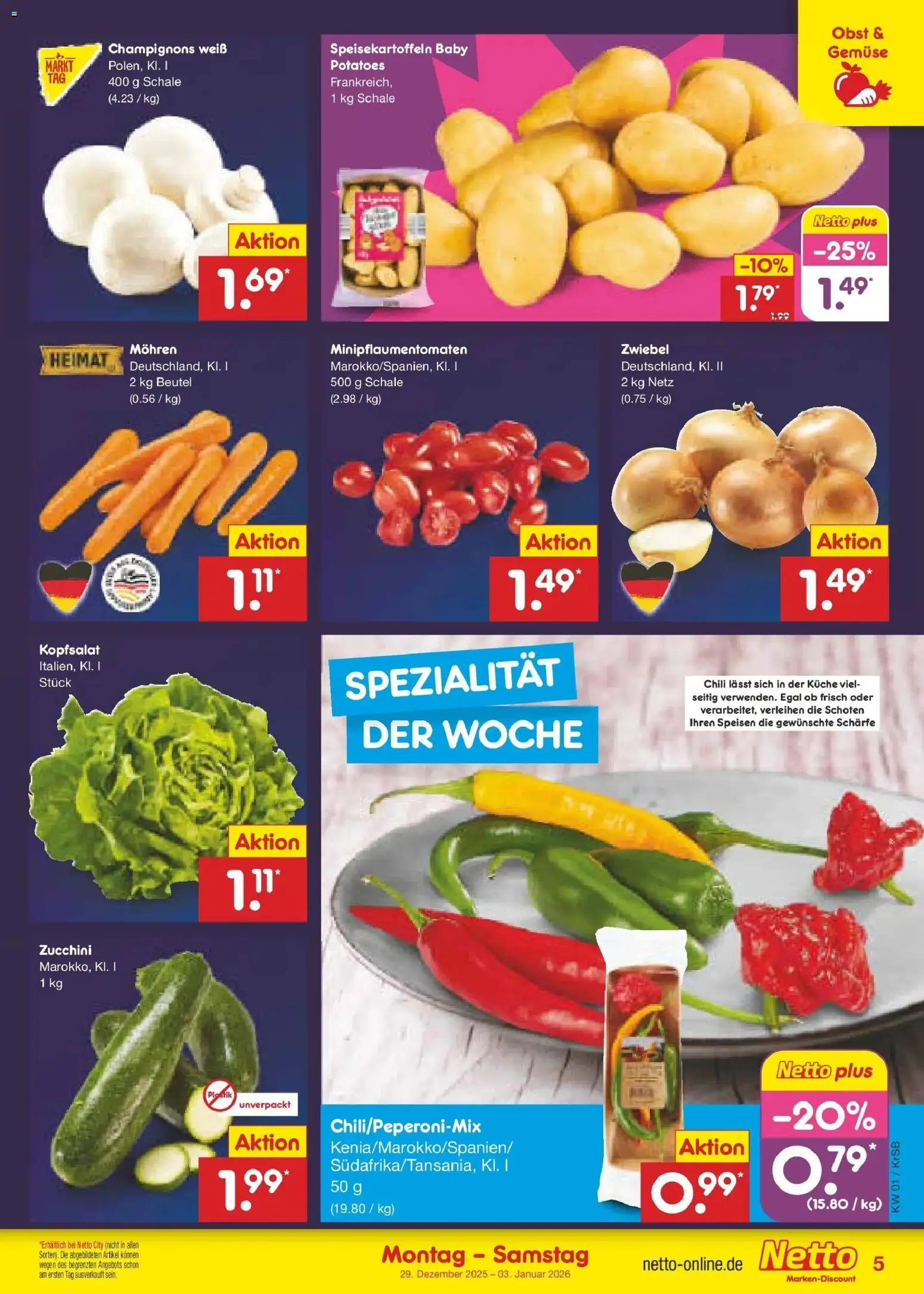 Netto Marken-Discount prospekt Jüchen	 – gültig ab 28.12.2025 | Seite: 5 | Produkte: Mohren, Champignons, Gemüse, Zucchini