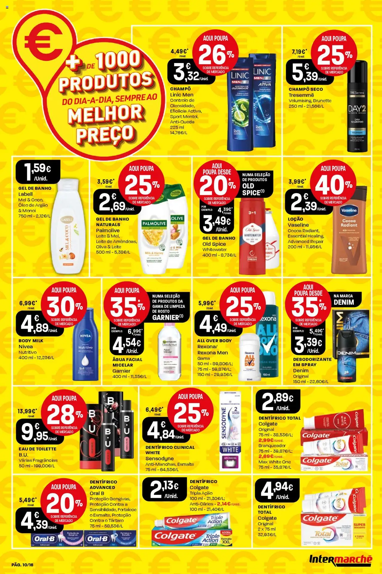 Intermarché folheto │ válido de 03.07.2025 | Página: 10 | Produtos: Eau de toilette, Gel de banho, Desodorizante, Óleo