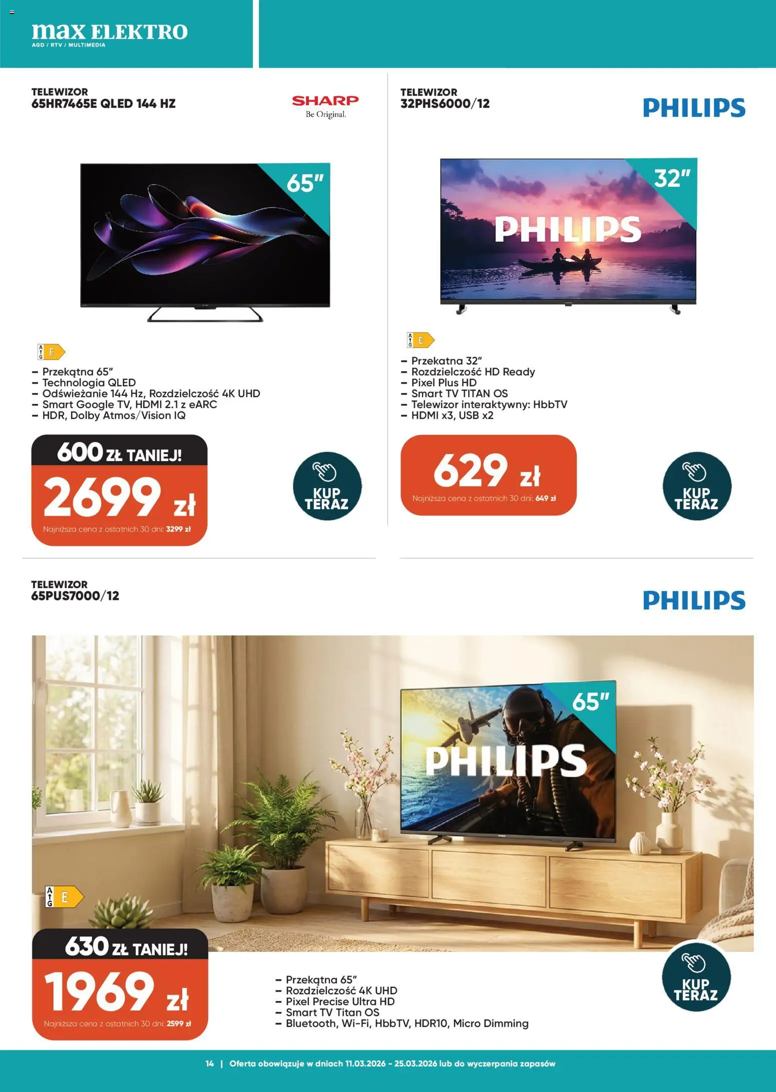 Max elektro gazetka od 11.03.2026 | Strona: 14 | Produkty: Telewizor, USB