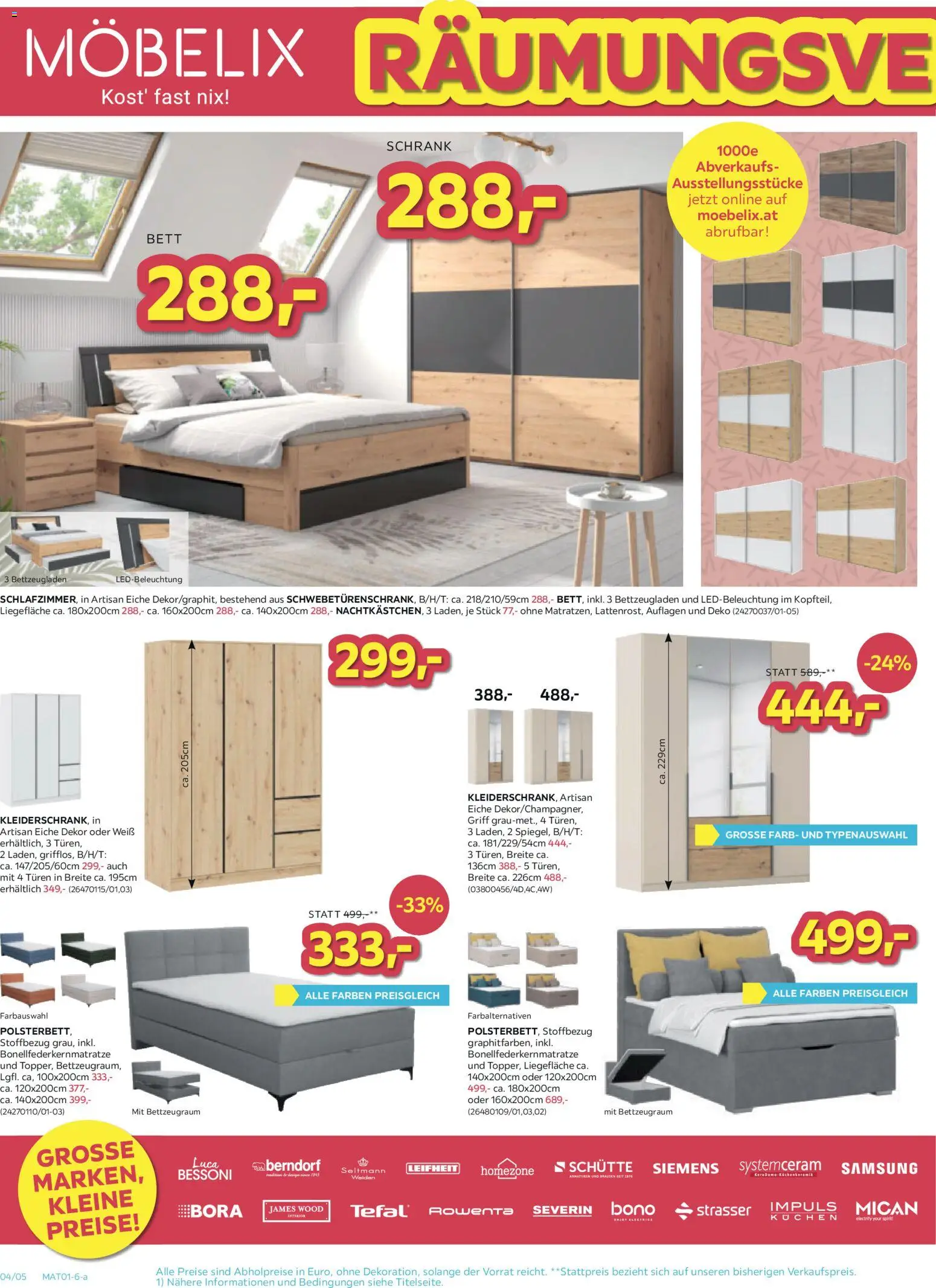 Möbelix Räumungs-Verkauf gültig ab 22.12.2025 | Seite: 4 | Produkte: Bett, Schrank, Samsung