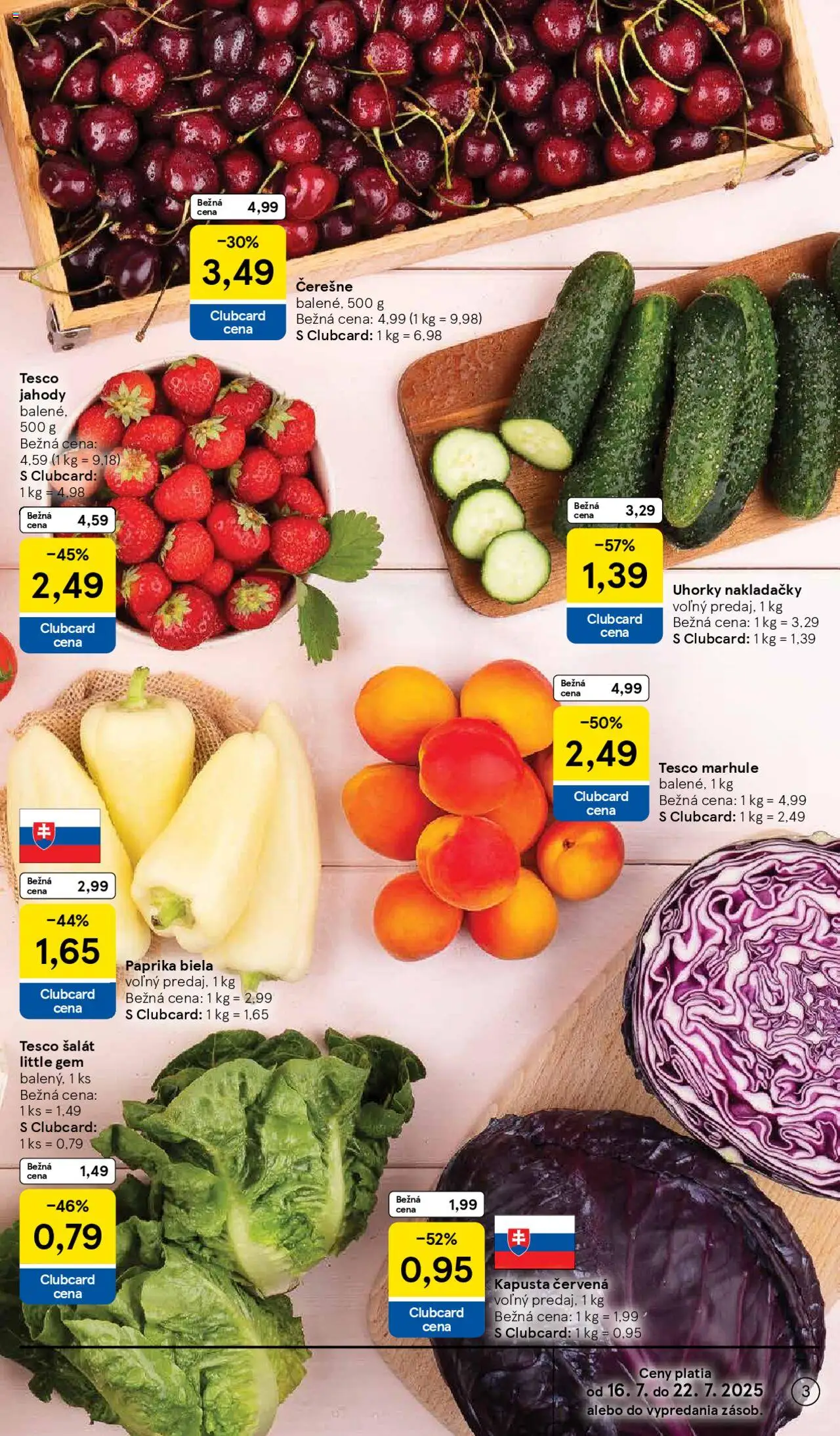 Tesco Hypermarket - leták │ platný od 16.07.2025 | Strana: 3 | Produkty: Paprika, Kapusta, Jahody, Šalát