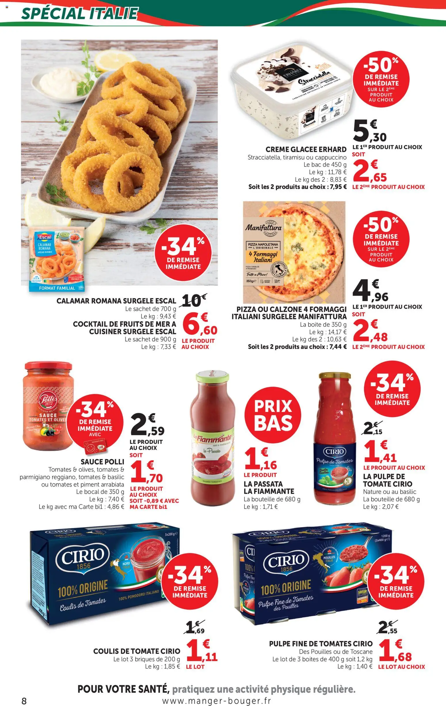 {H1} | Page: 8 | Produits: Fruits de mer, Pizza surgelée, Olives, Pizza