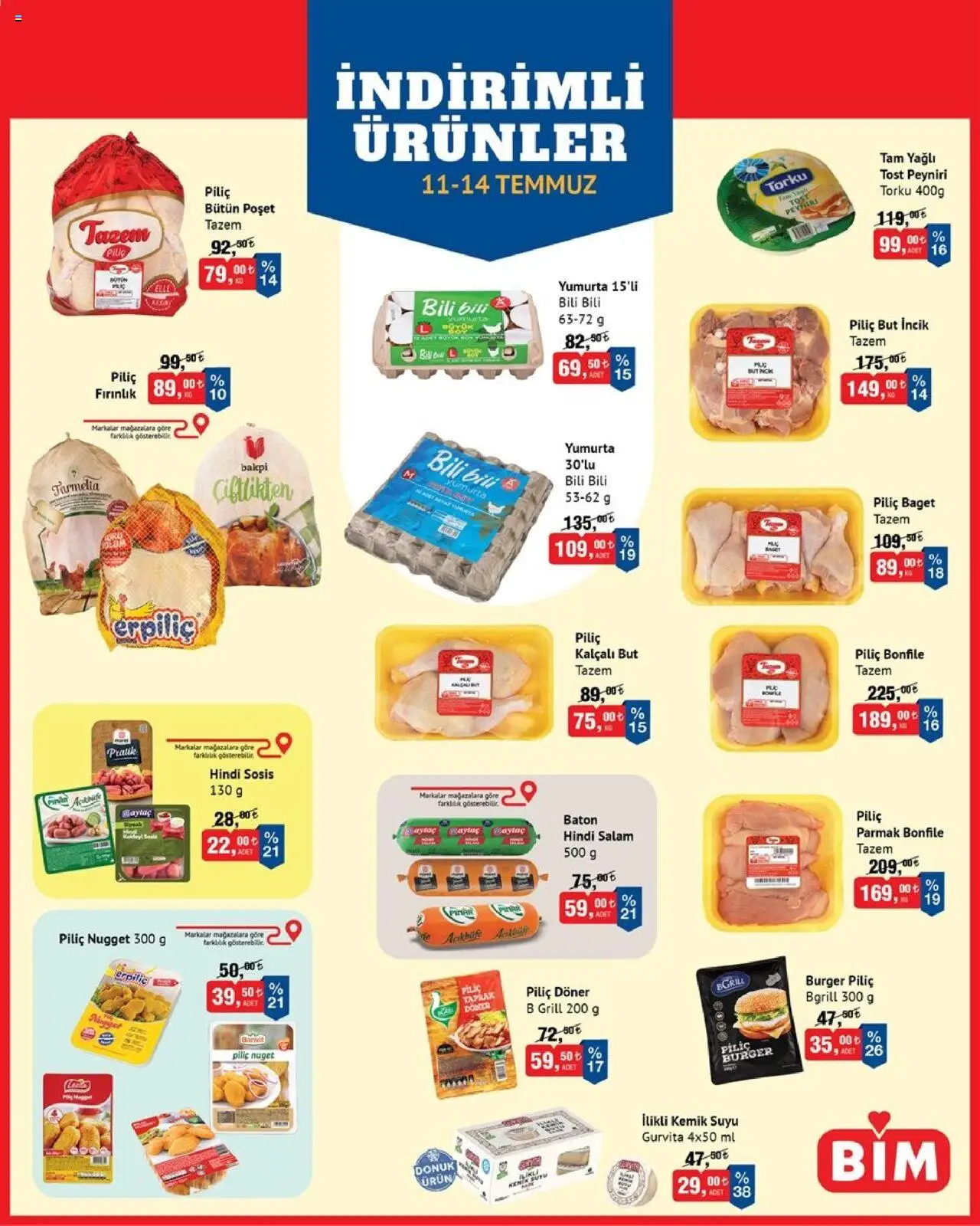 BİM Katalog - 11.07.2025 tarihinden itibaren geçerlidir | Sayfa: 1 | Ürünler: Kemik suyu, Yumurta, Piliç bonfile, Parmak bonfile