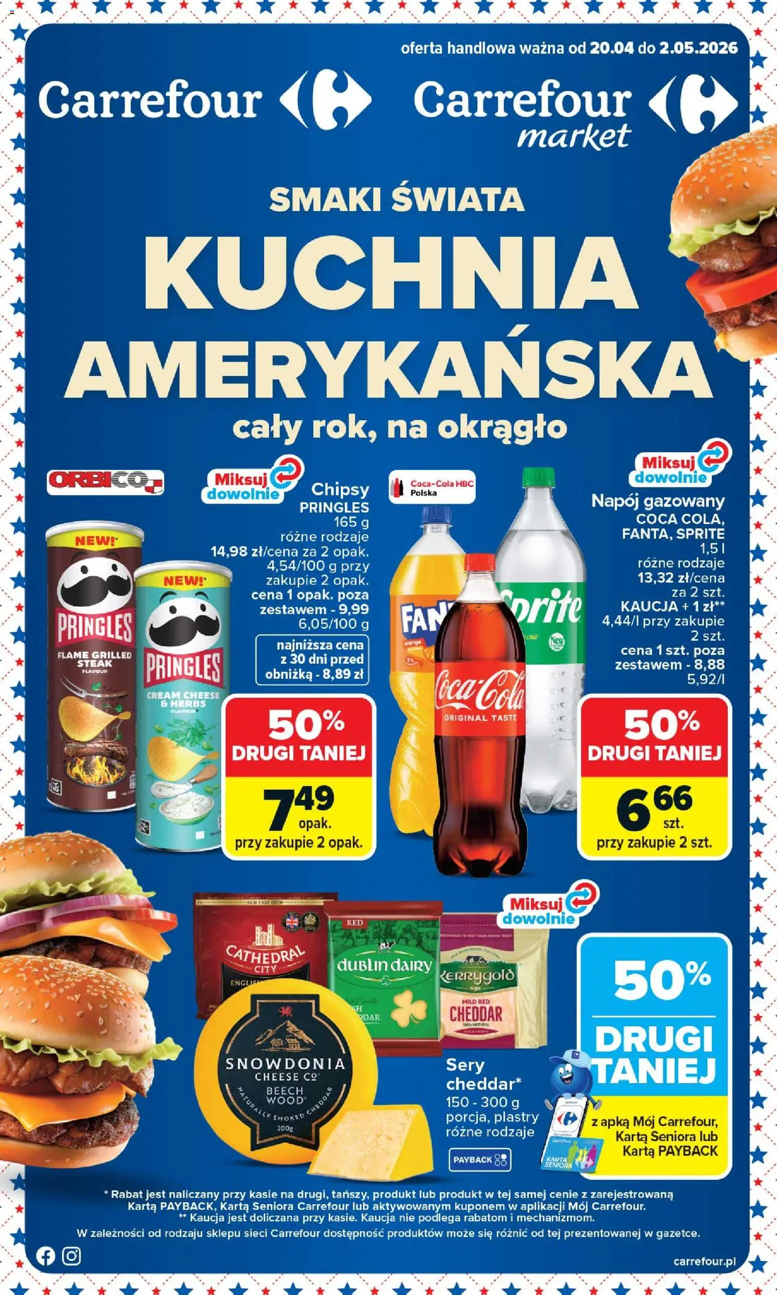 Carrefour gazetka - Kuchnia Amerykańska od 20.04.2026 | Strona: 1 | Produkty: Karta, Cream cheese, Sery, Cheddar