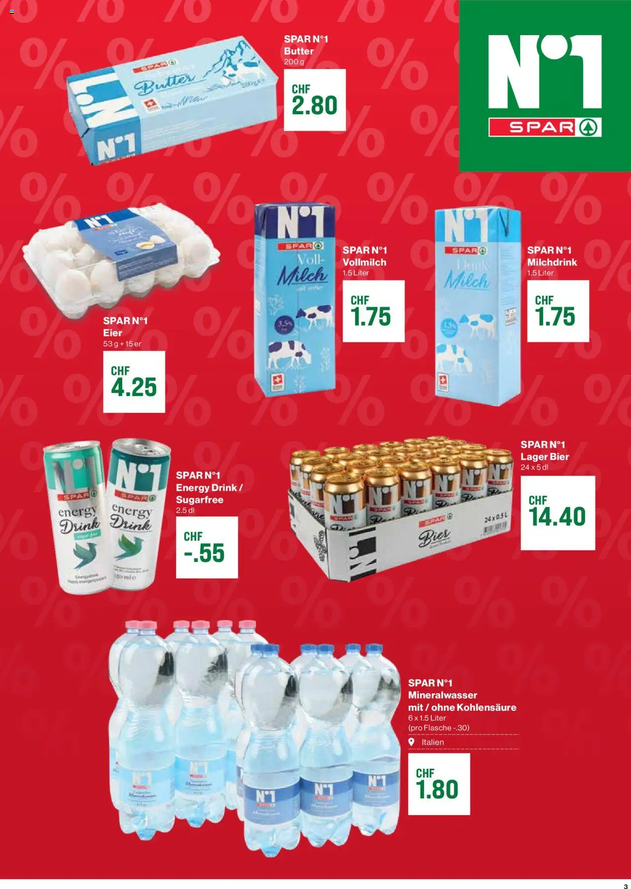 SPAR Aktionen ab 07.08.2025 | Seite: 3 | Produkte: Mineralwasser, Milch, Butter, Bier