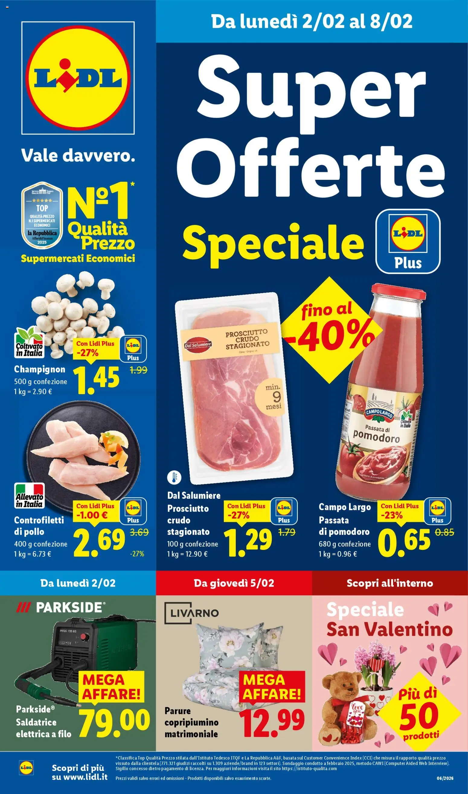 Volantino Lidl del 02.02.2026 | Pagina: 1 | Prodotti: Copripiumino, Pomodoro, Computer, Saldatrice