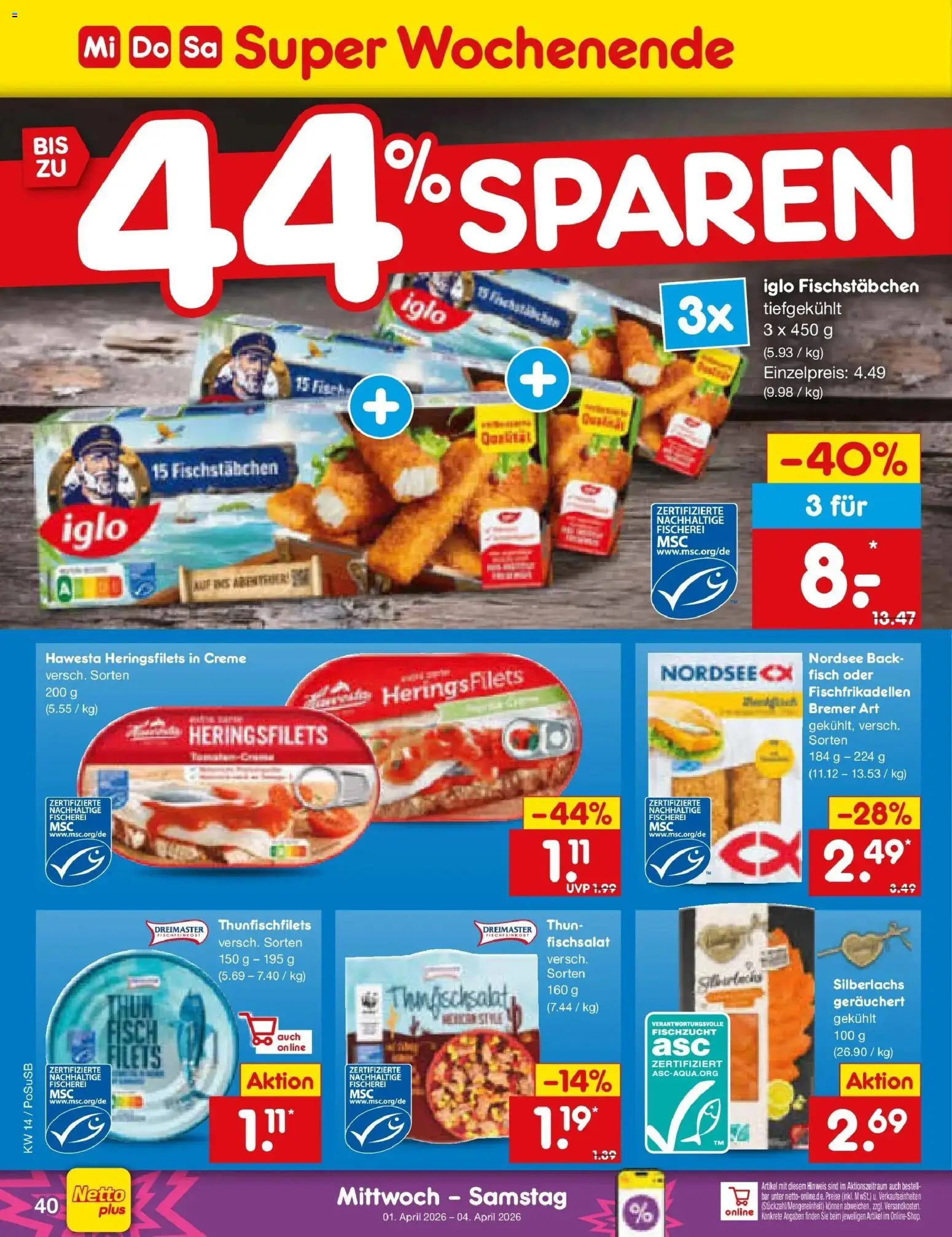 Netto Marken-Discount Prospekt Friedrichsdorf	 – gültig ab 30.03.2026 | Seite: 54 | Produkte: Iglo, Creme, Fisch, Fischstabchen
