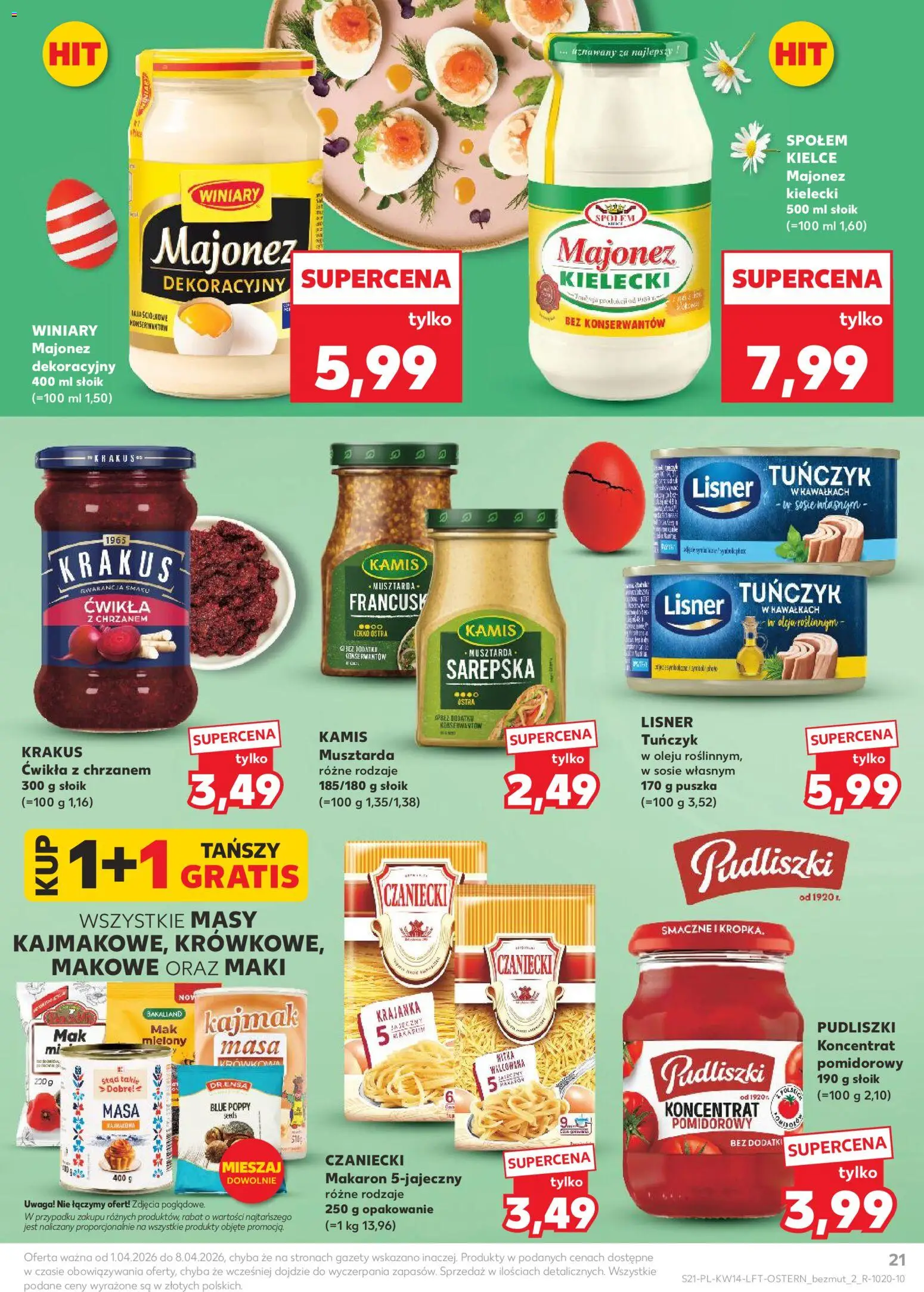 Kaufland gazetka od 01.04.2026 | Strona: 21 | Produkty: Majonez winiary, Tuńczyk, Kajmak, Majonez