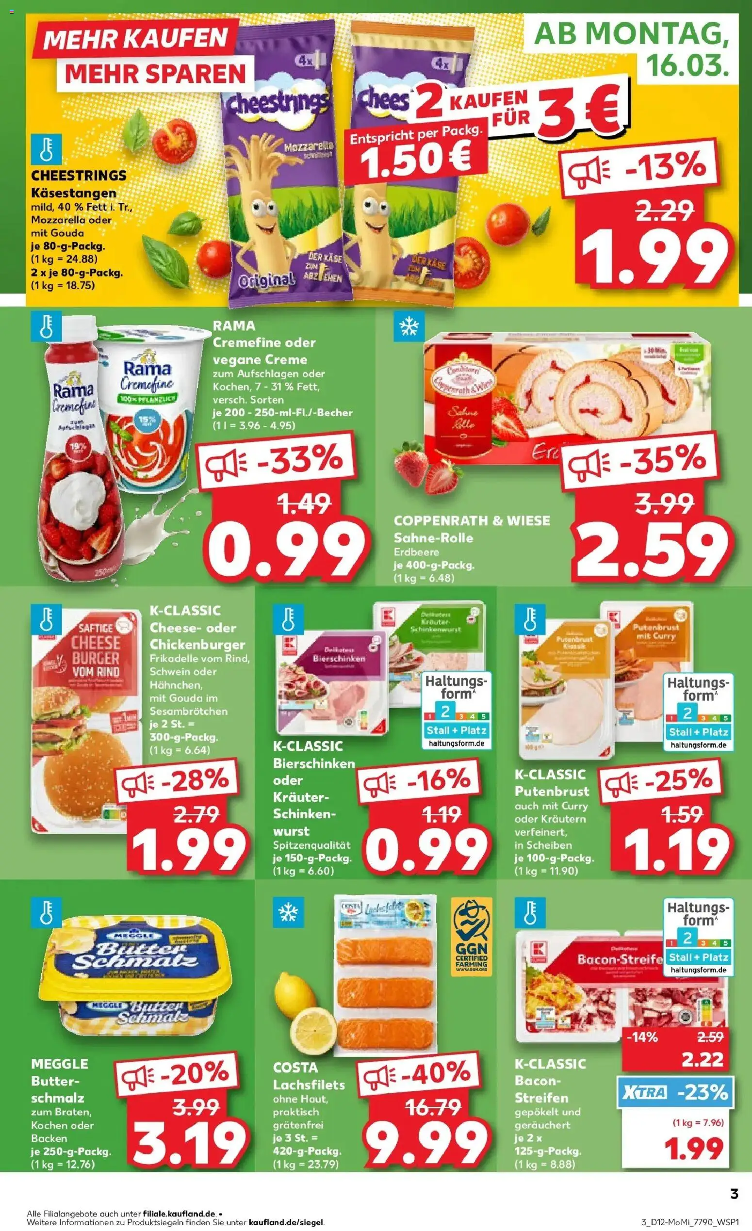 Kaufland Prospekt Spremberg	 – gültig ab 16.03.2026 | Seite: 3 | Produkte: Gouda, Rama cremefine, Wurst, Schinken