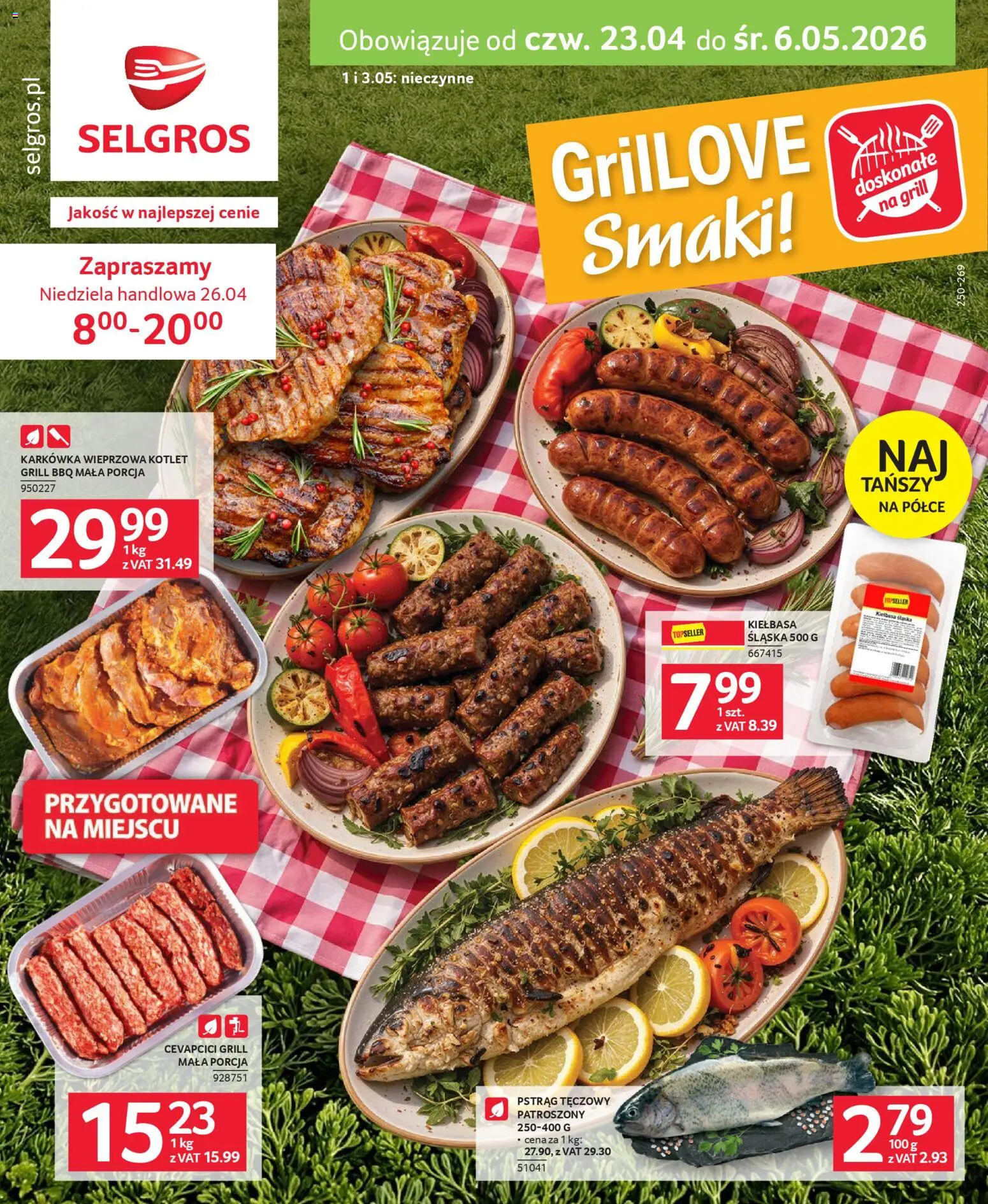 Selgros cash&carry gazetka - Grillowanie od 23.04.2026 | Strona: 1 | Produkty: Kiełbasa, Karkówka, Karkówka wieprzowa, Pstrąg