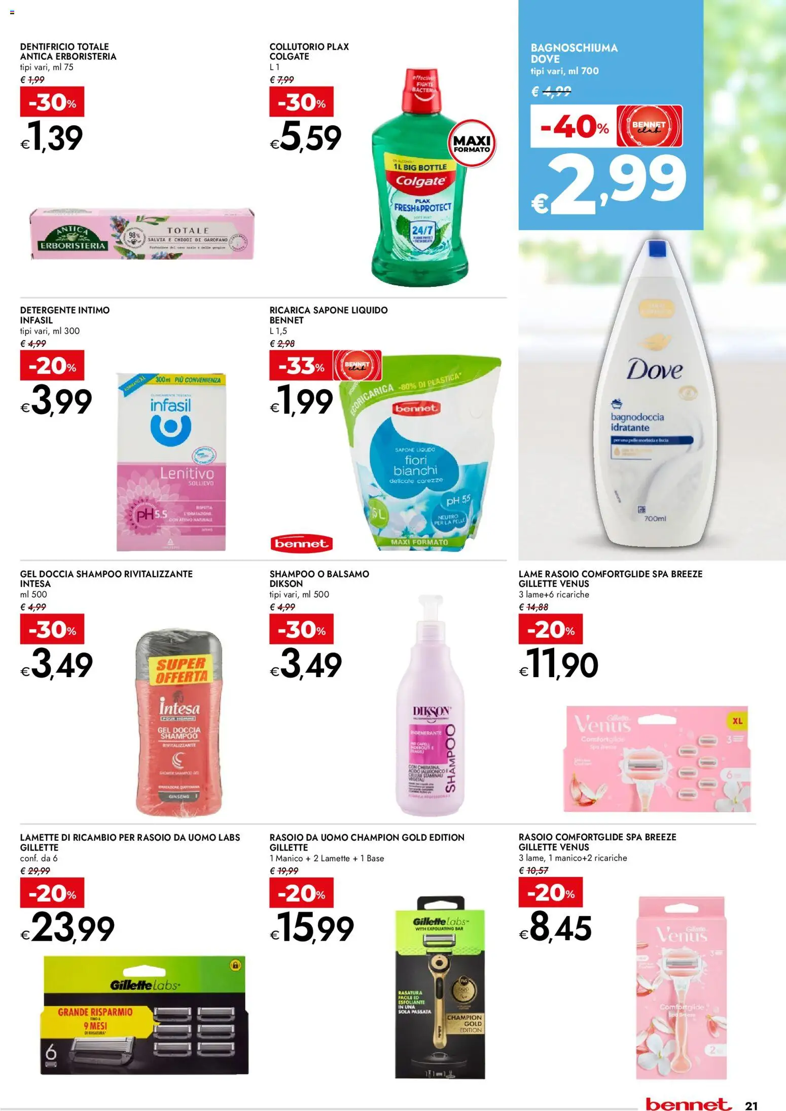 Volantino bennet del 02.04.2026 | Pagina: 21 | Prodotti: Rasoio, Collutorio, Intimo, Chiodi