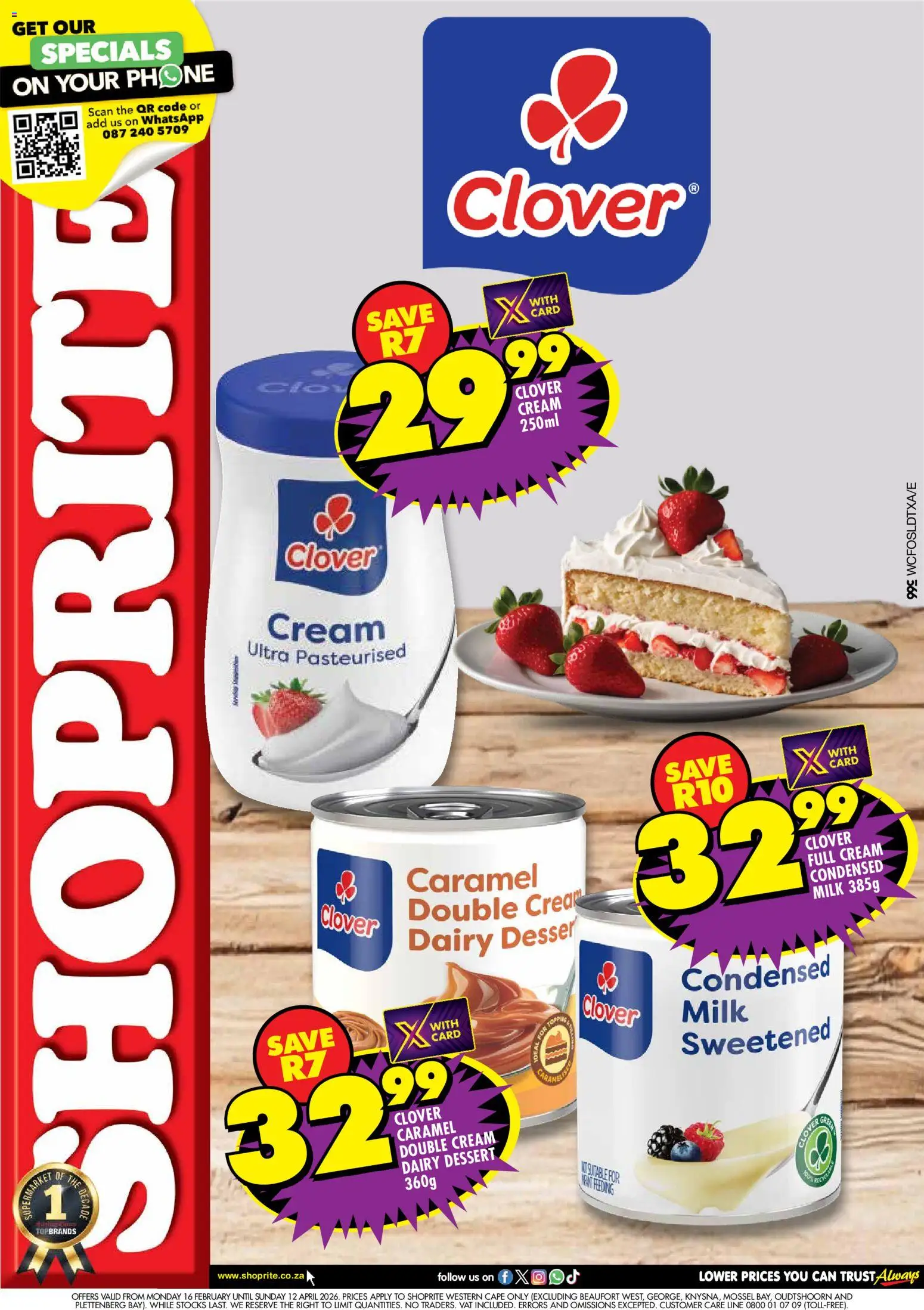 New Shoprite catalogue – valid from 16.02.2026 | Page: 1 | Products: Phone, Milk, Cream, Caramel