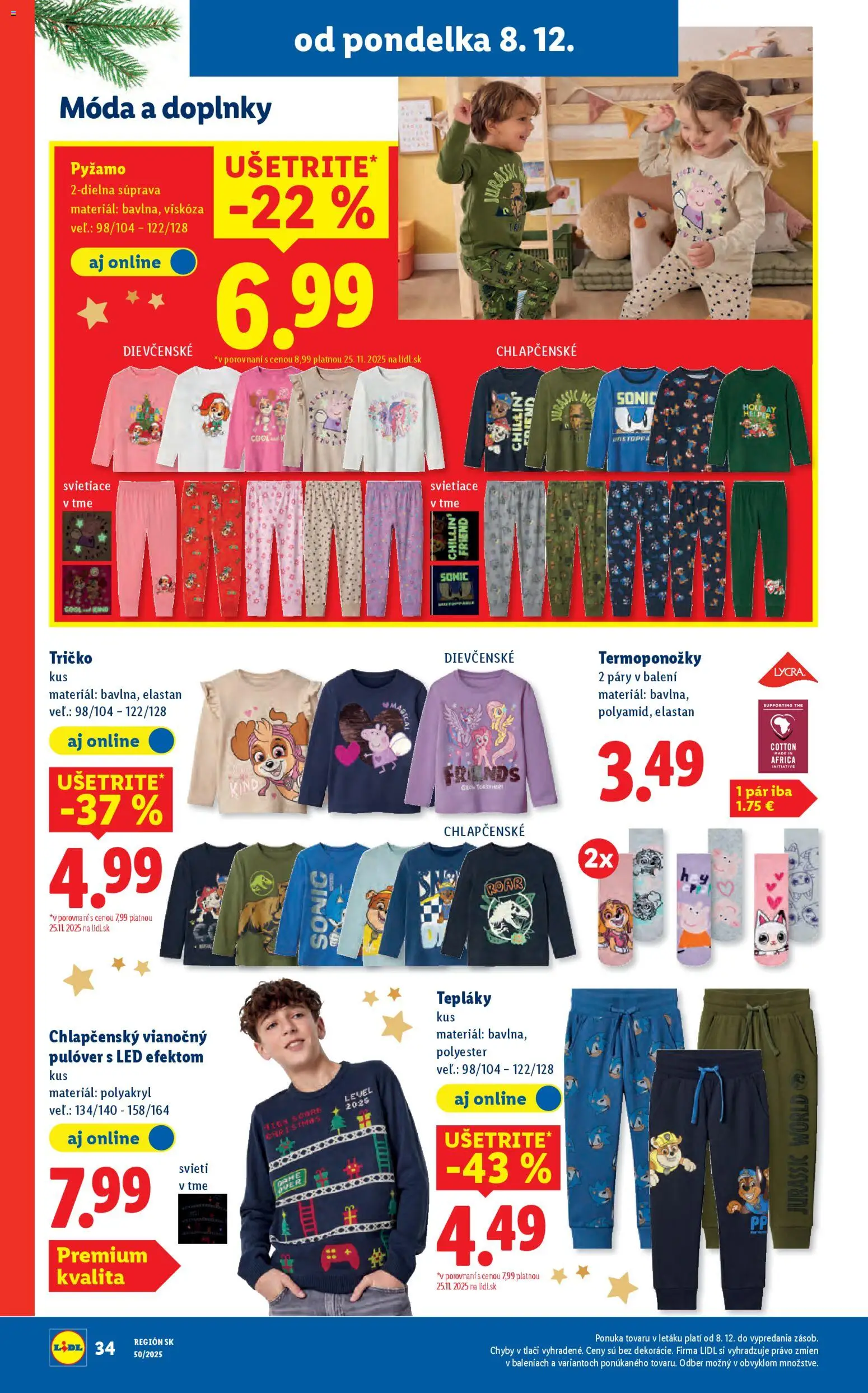 Nové Lidl akcie – leták je platný od 08.12.2025 | Strana: 50 | Produkty: Led, Tričko, Pyžamo